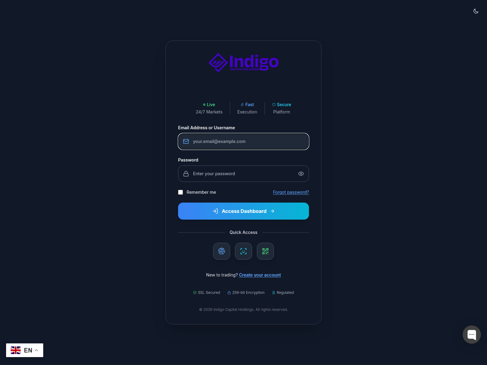 Screenshot of trade.indigocapitalholdings.com