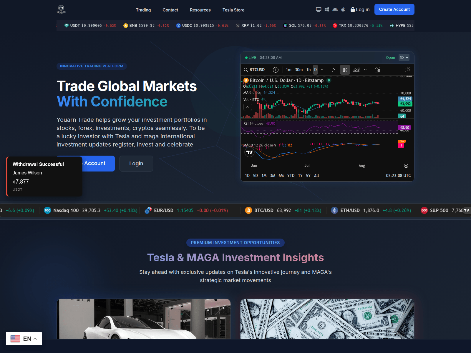 Screenshot von trade.youarn.com