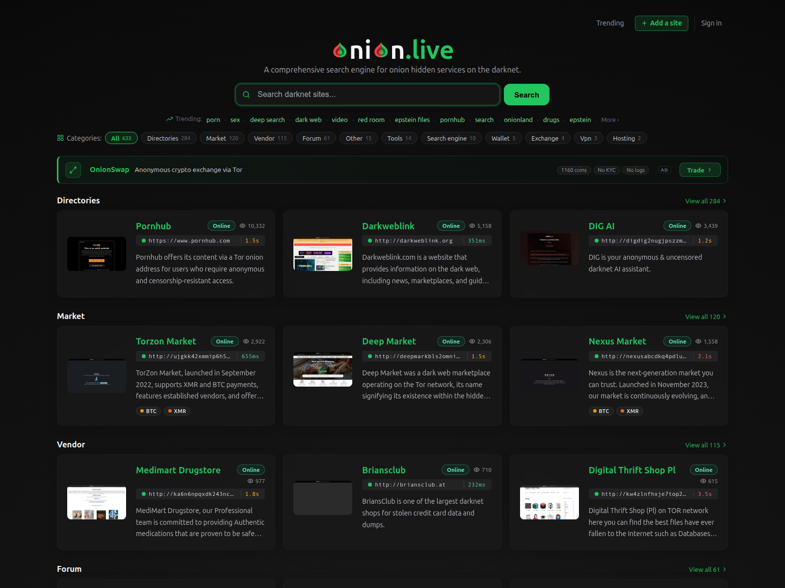 Screenshot of onion.live