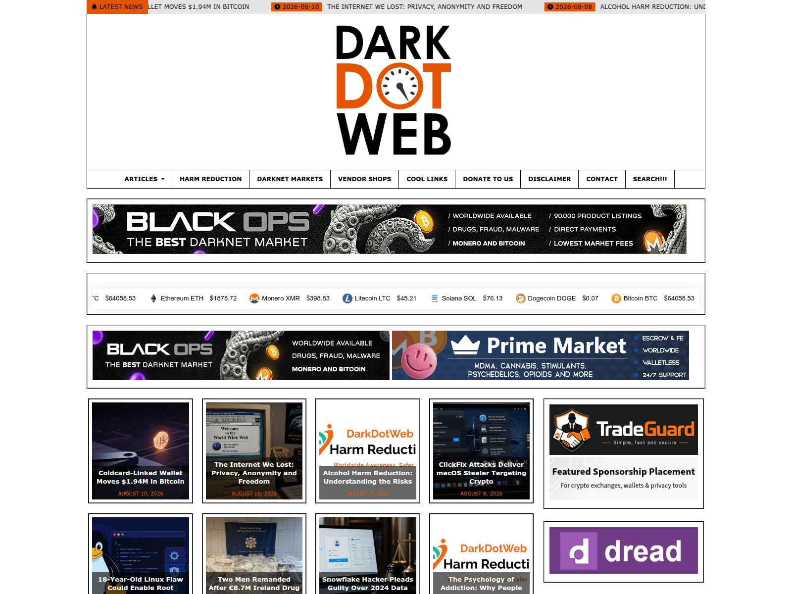 Screenshot of darkdotweb.com