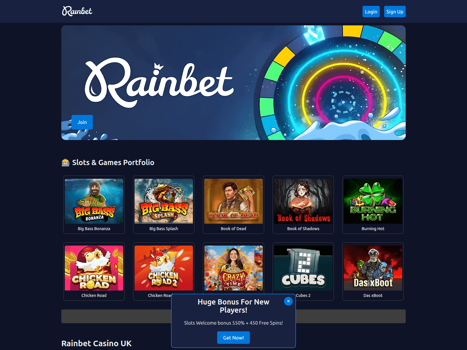 Screenshot of rainbetuk.com