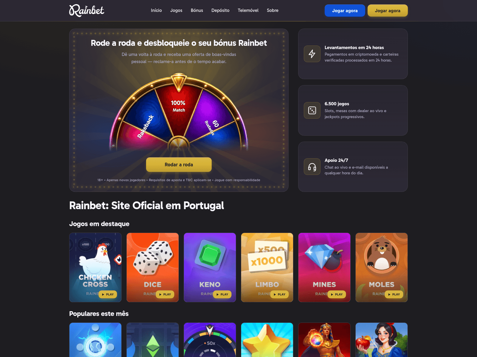 Screenshot of pt-rainbetcasino.com