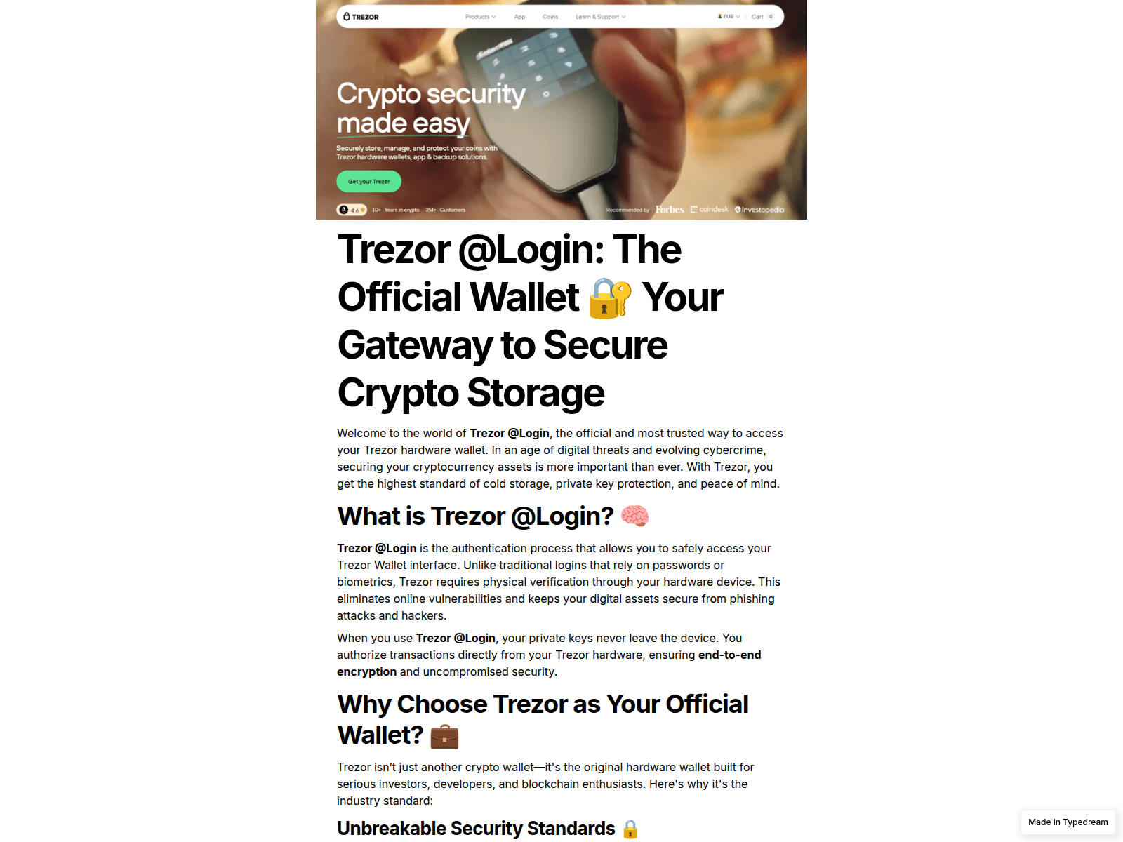 Screenshot of start-io-trezr-public-cdn.typedream.app