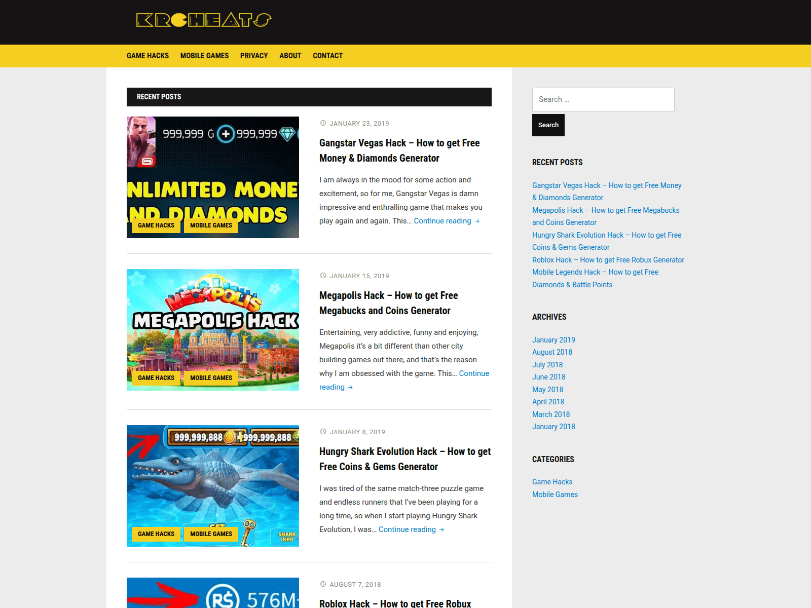 Screenshot of krcheats.com