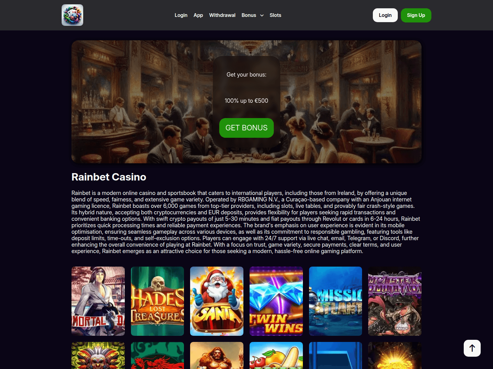 Screenshot of rainbet-casino.ie