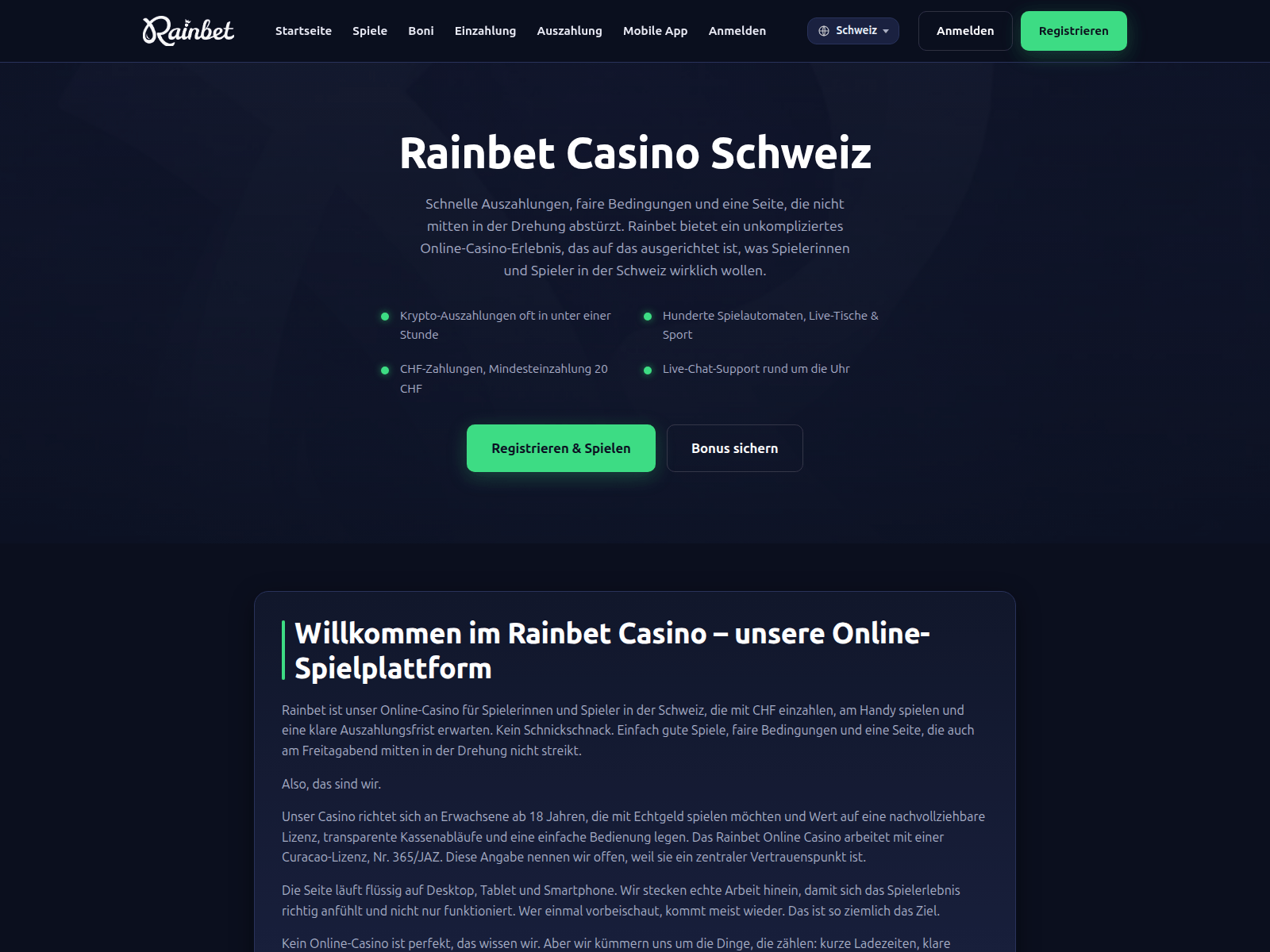 Screenshot of rainbetswiss.ch