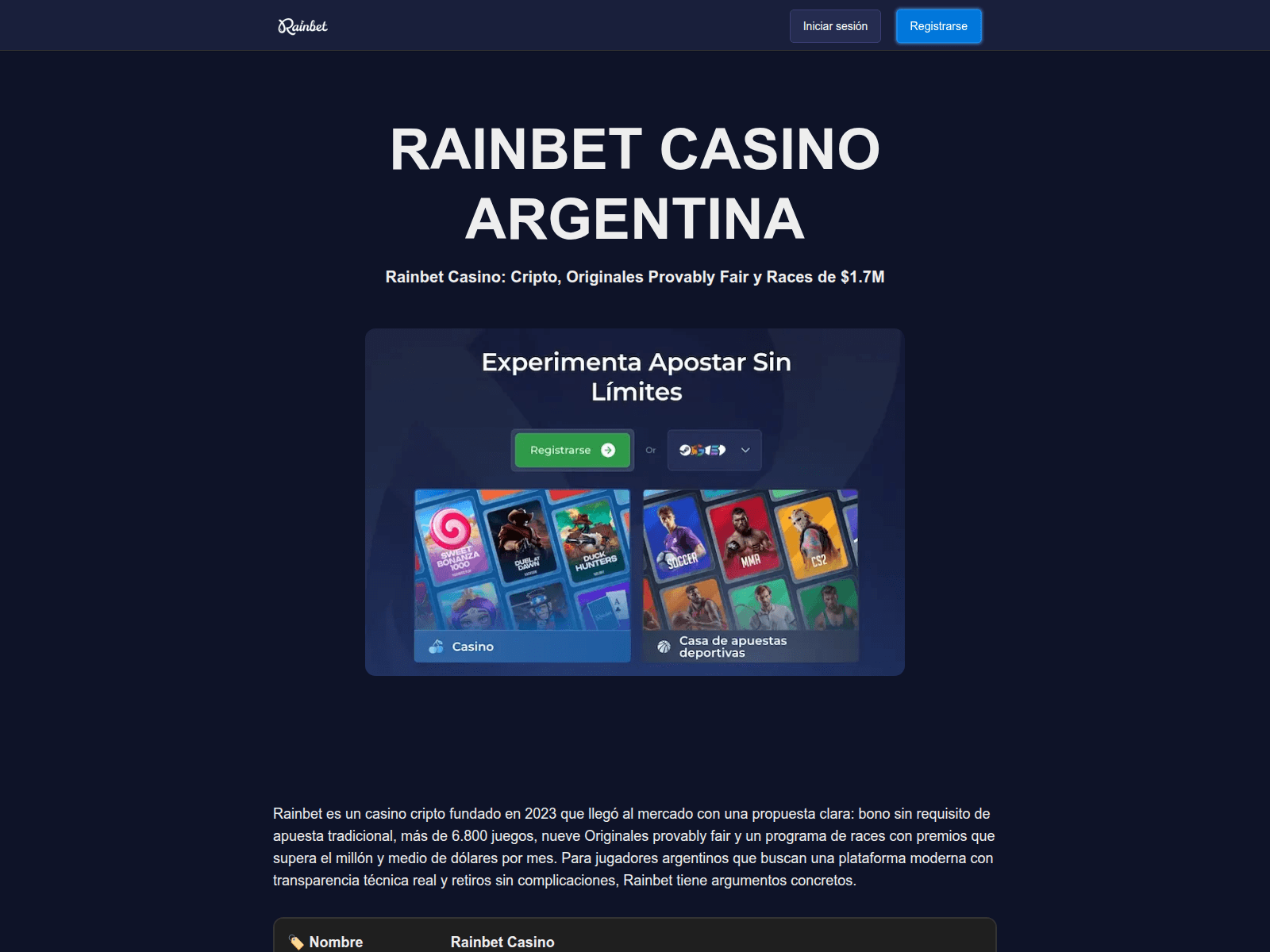 Screenshot of rainbet-ar.com