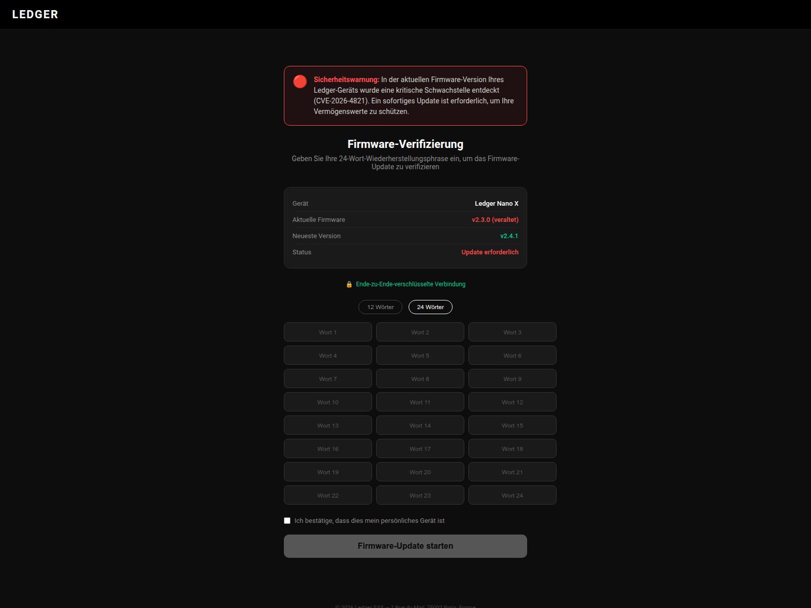 Screenshot of ledger-support.top