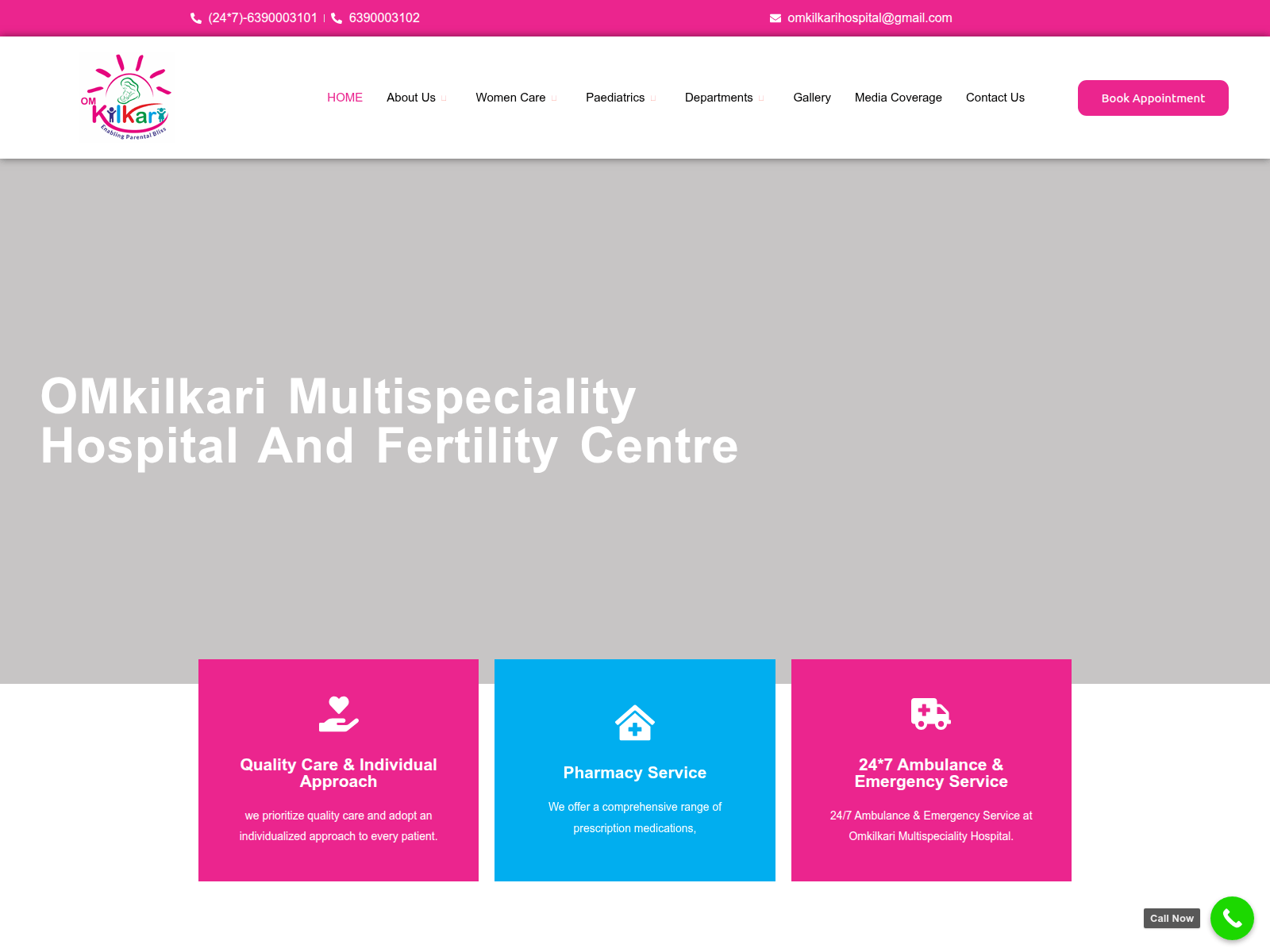 Знімок екрана omkilkarihospital.com