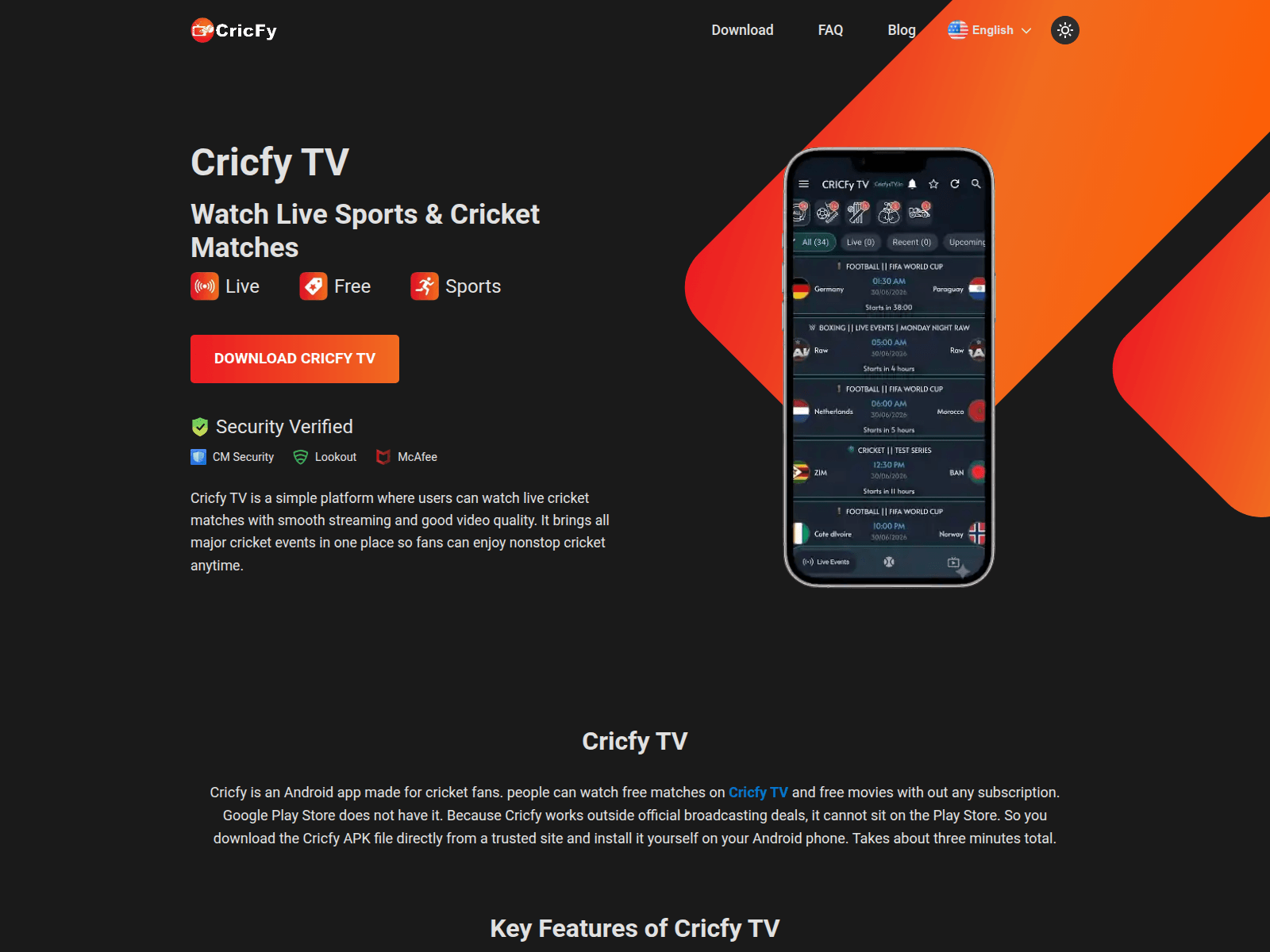 Screenshot of cricfystv.in