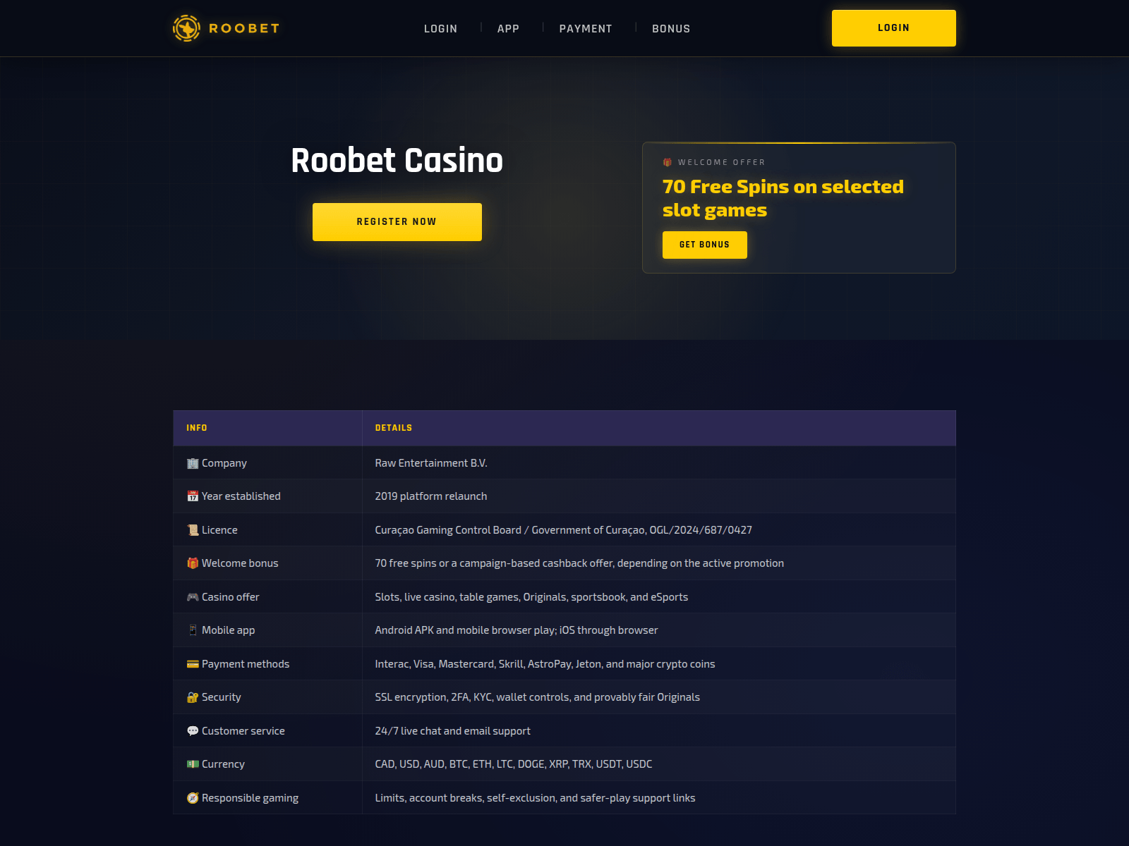 Screenshot of roobetcasinoca.ca