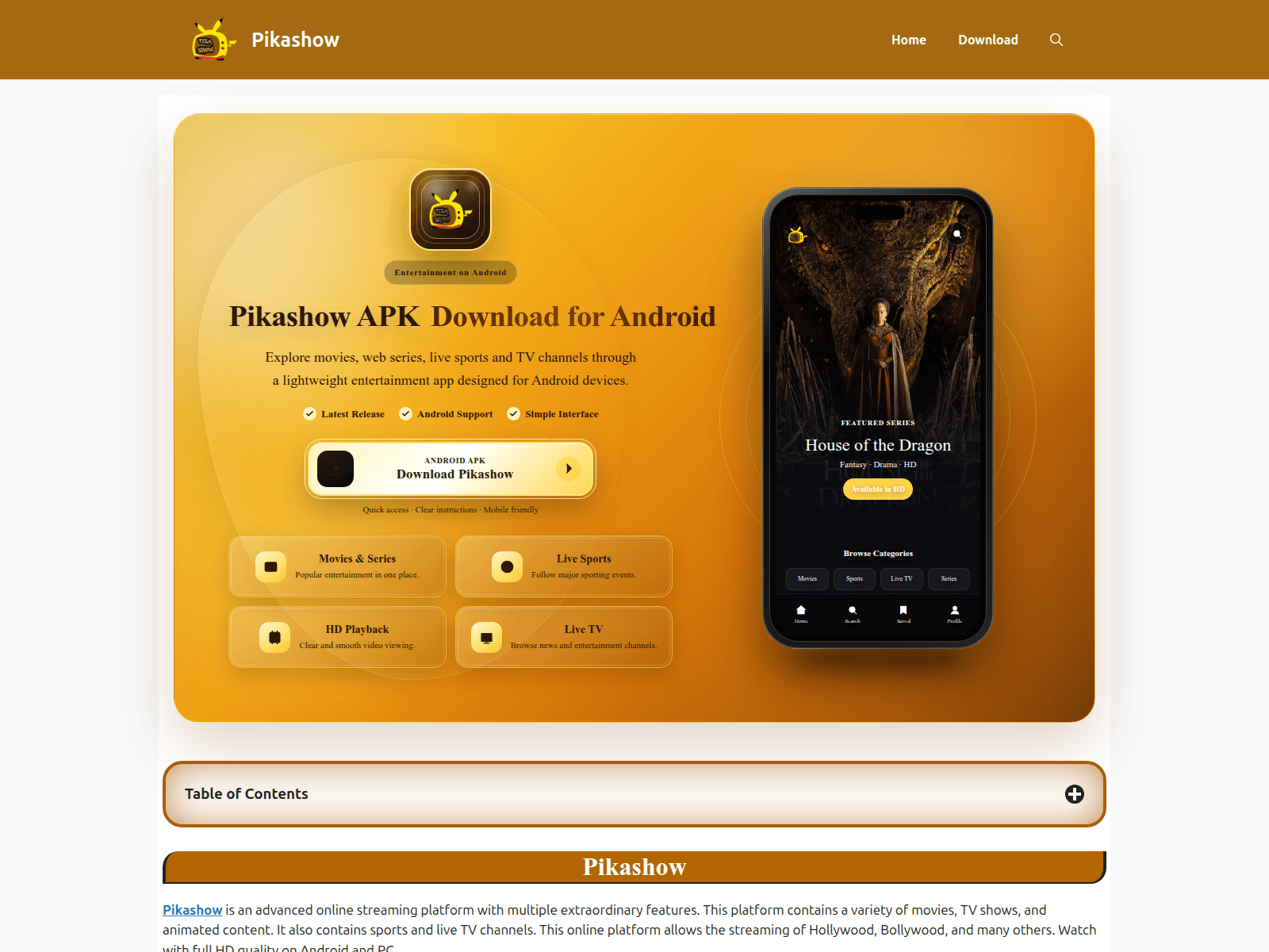 Screenshot of pikashowtv.tv.in