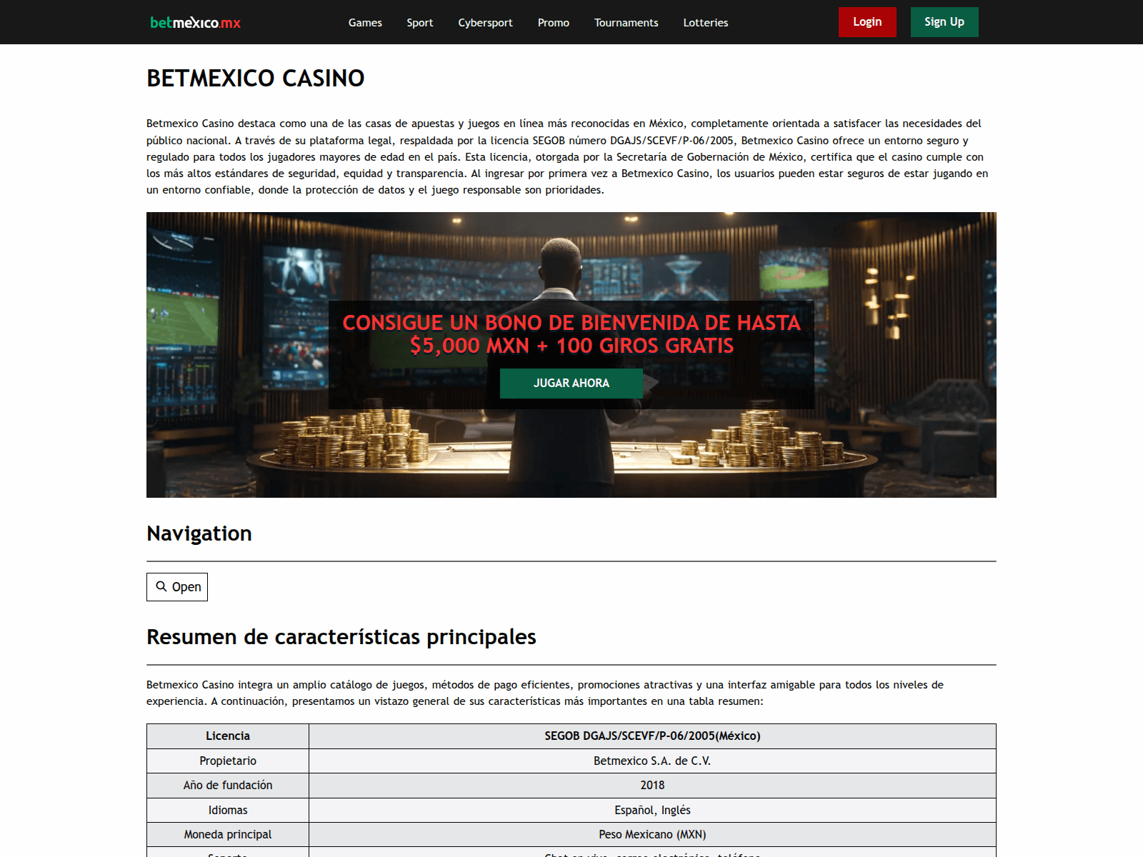 Screenshot of betmexicocasino.com.mx