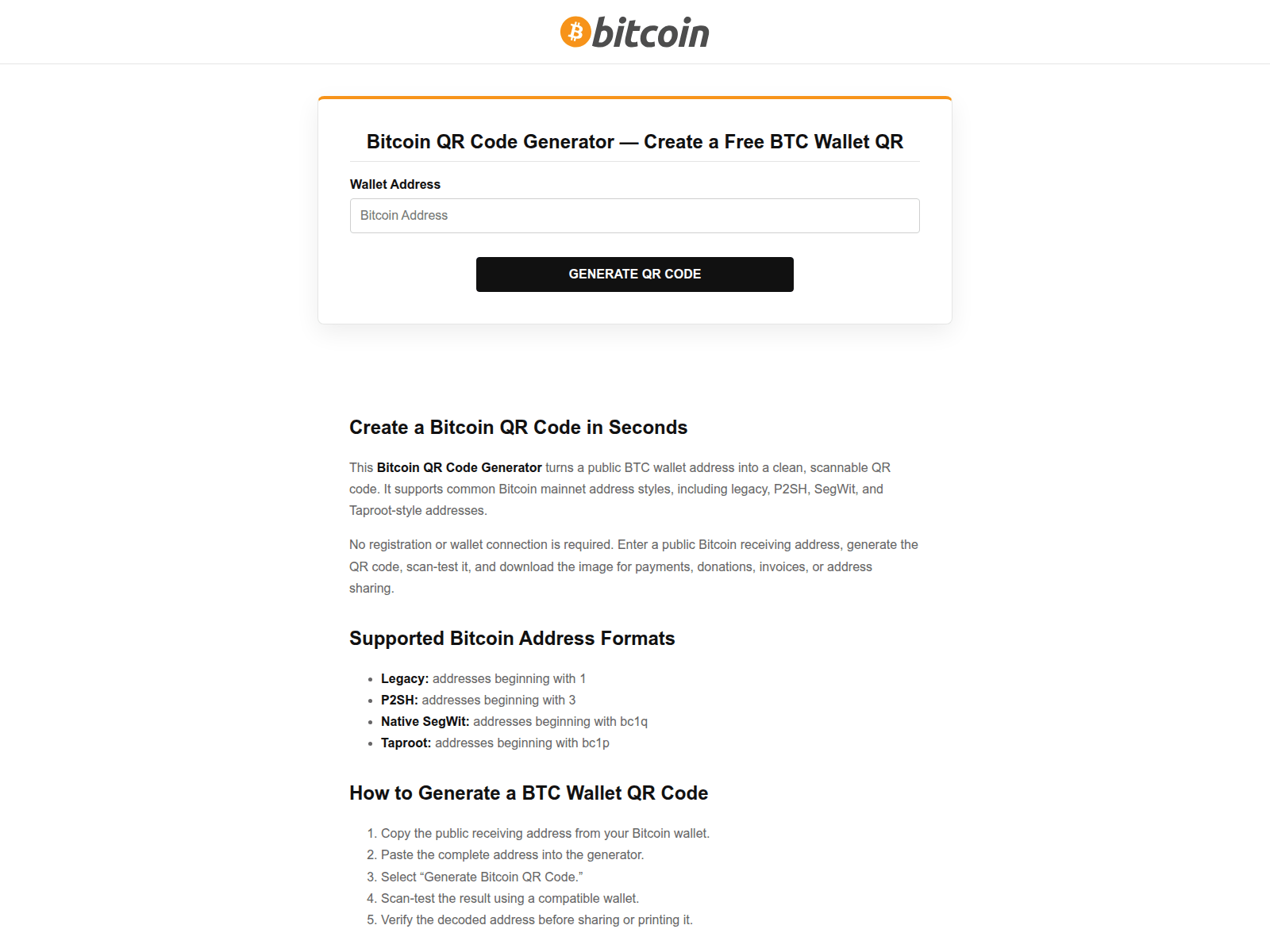 Screenshot of bitcoin-qr-code-generator.org