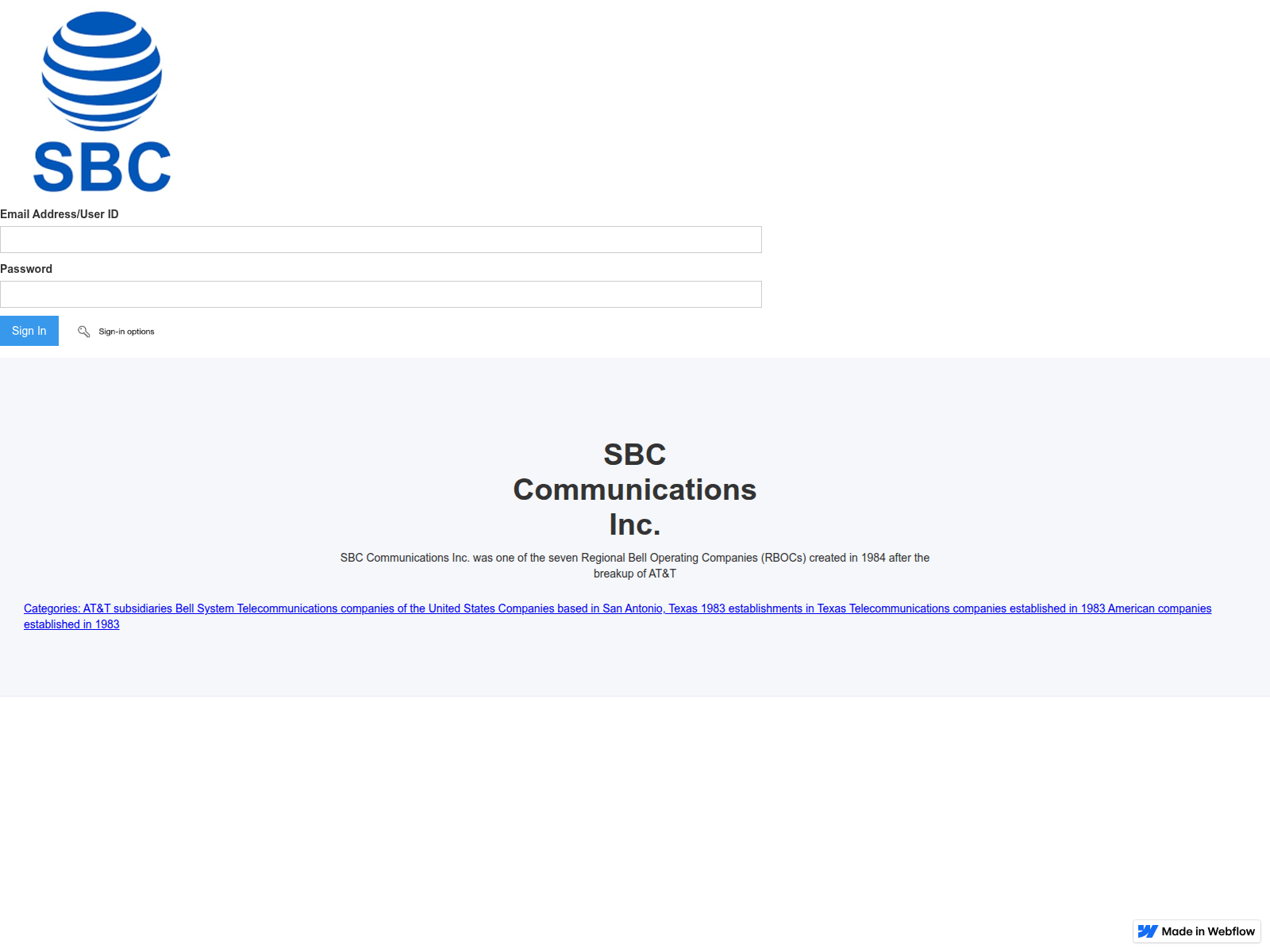Screenshot of sbc-verifier-sign-in-85c1f5.webflow.io