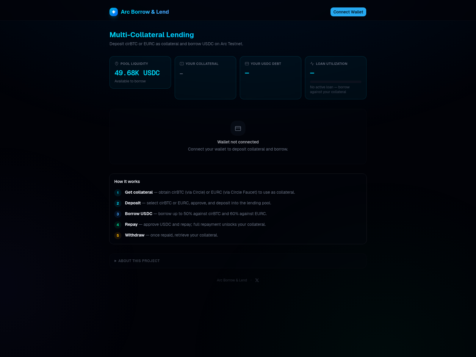 Screenshot von arc-defi-lend-borrow-six.vercel.app