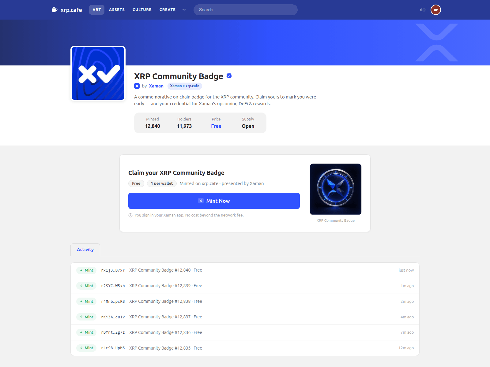 Screenshot of app.mint-xrp.cafe