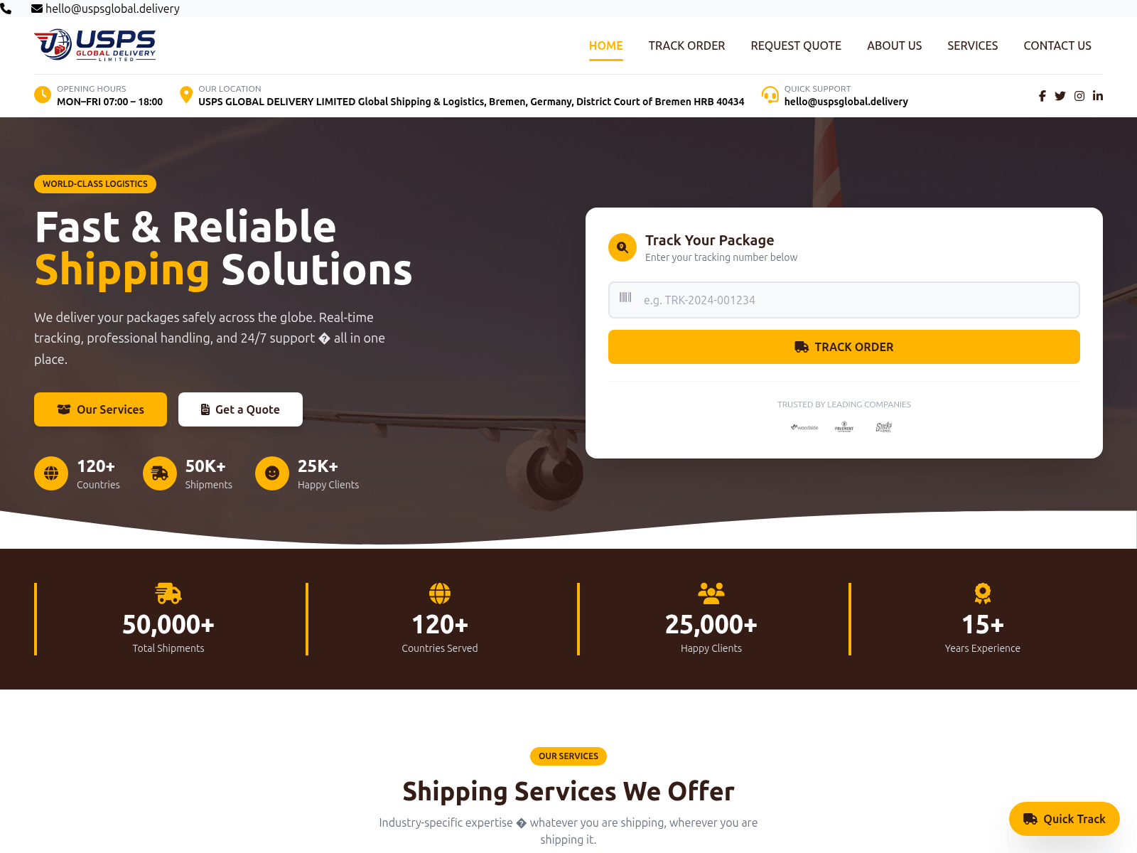Screenshot of uspsglobal.delivery