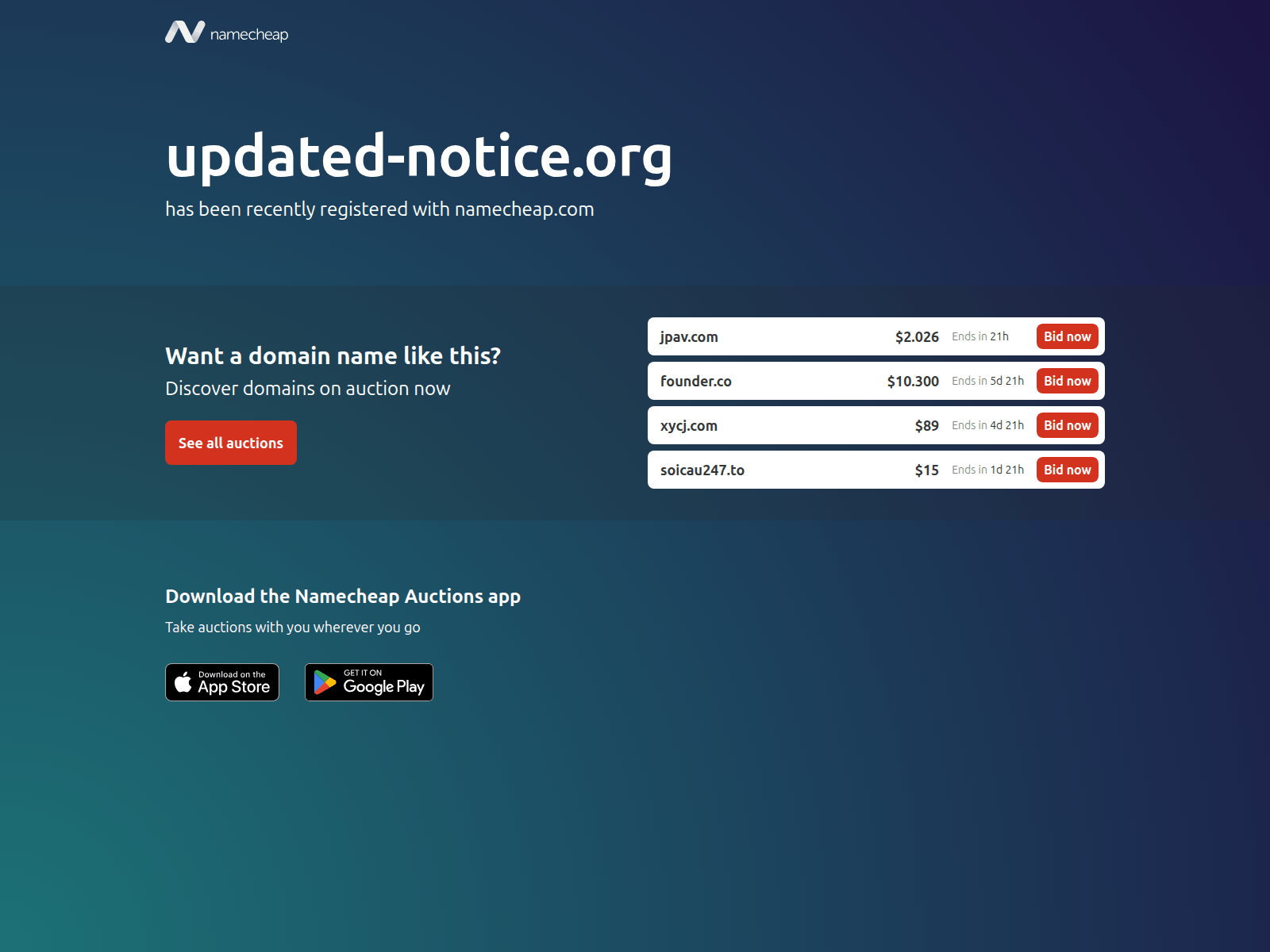 Screenshot of updated-notice.org