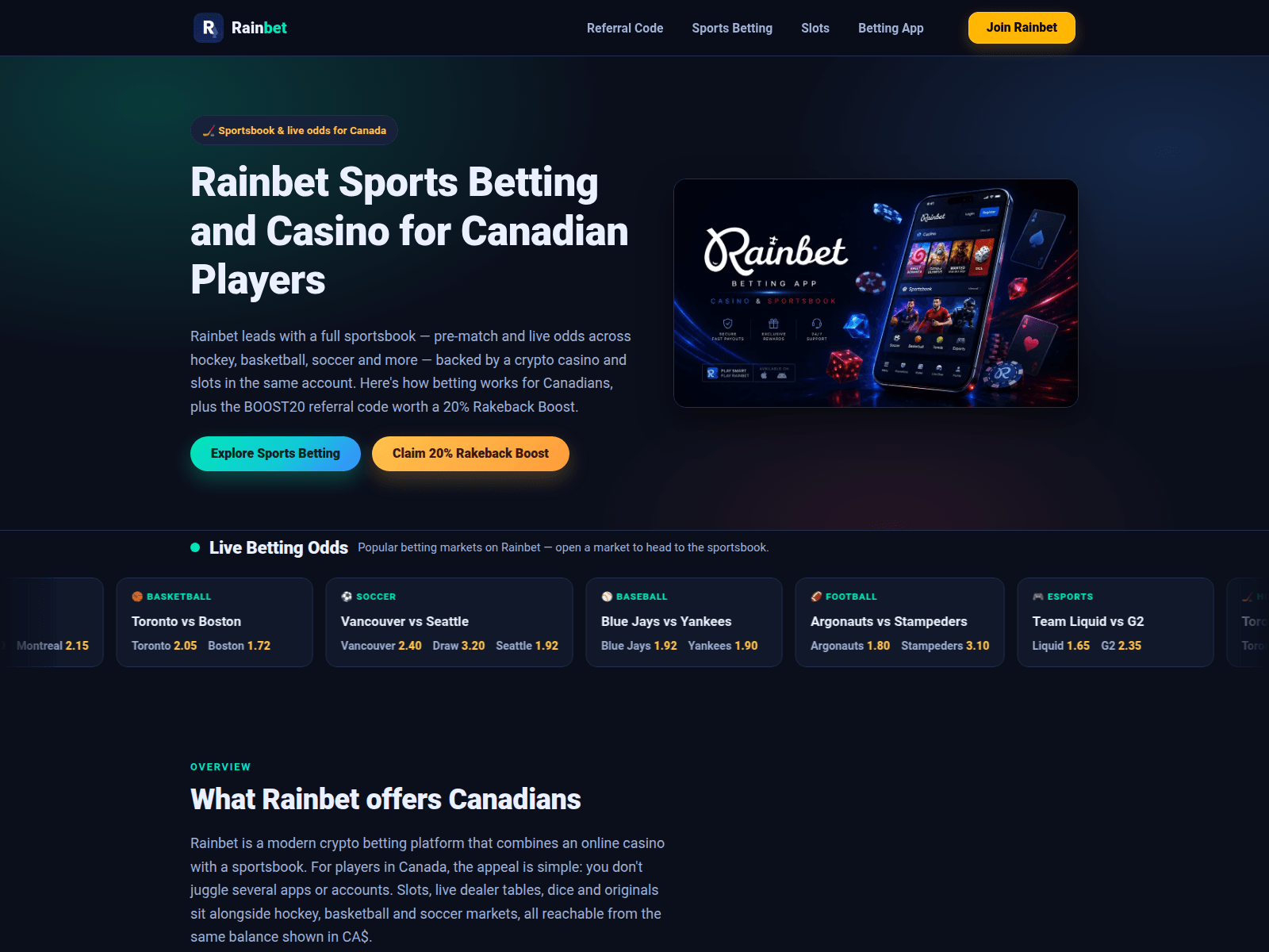 Screenshot of rainbetbetting.ca