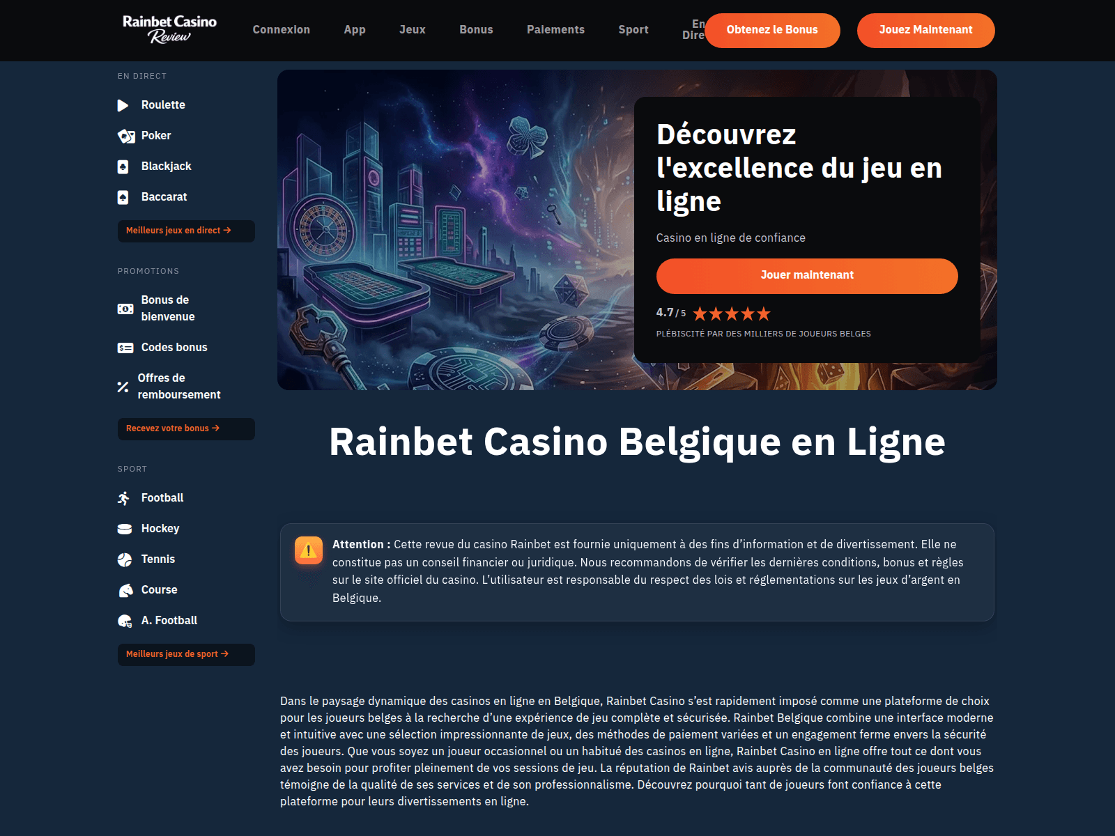 Screenshot of rainbet-casino.be