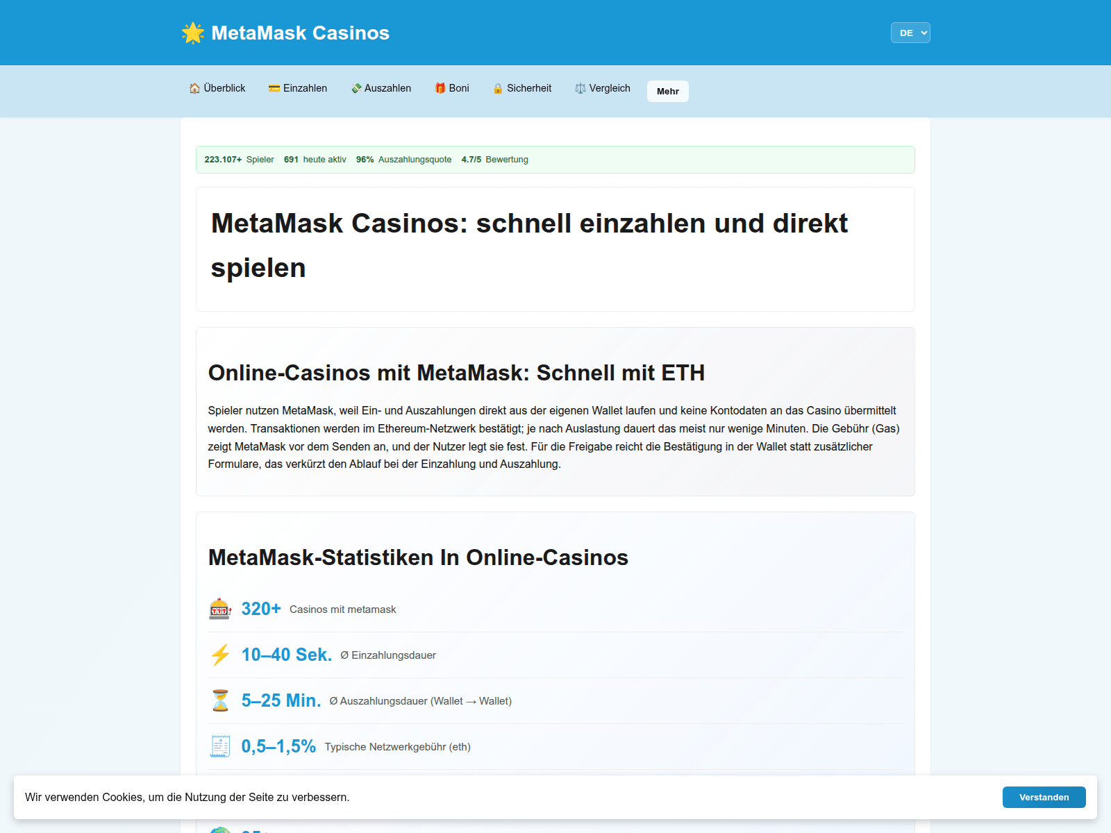Screenshot of metamaskcasinos.org