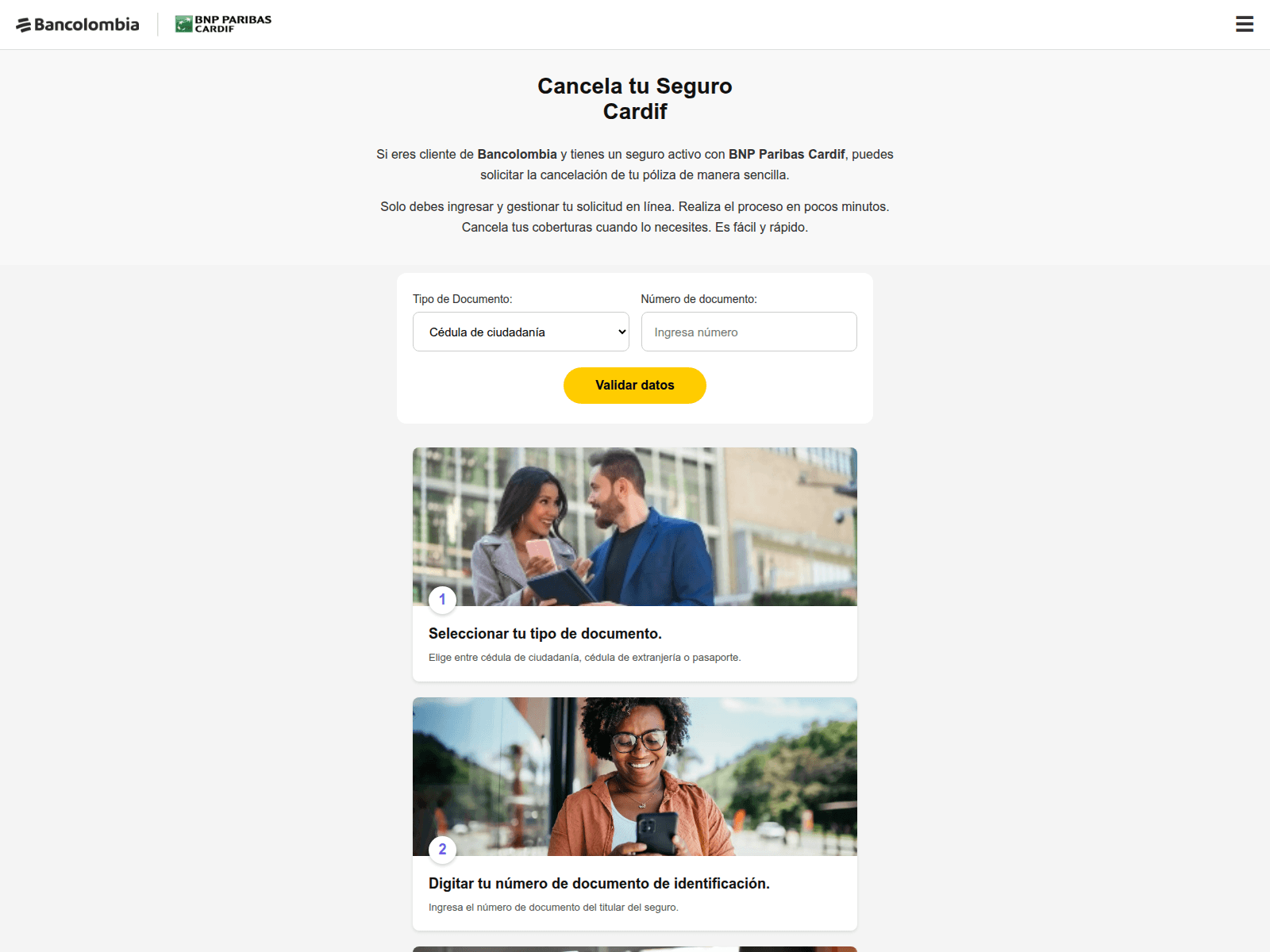 Screenshot of solicitudcancelacionbnp.proceso-digital.com