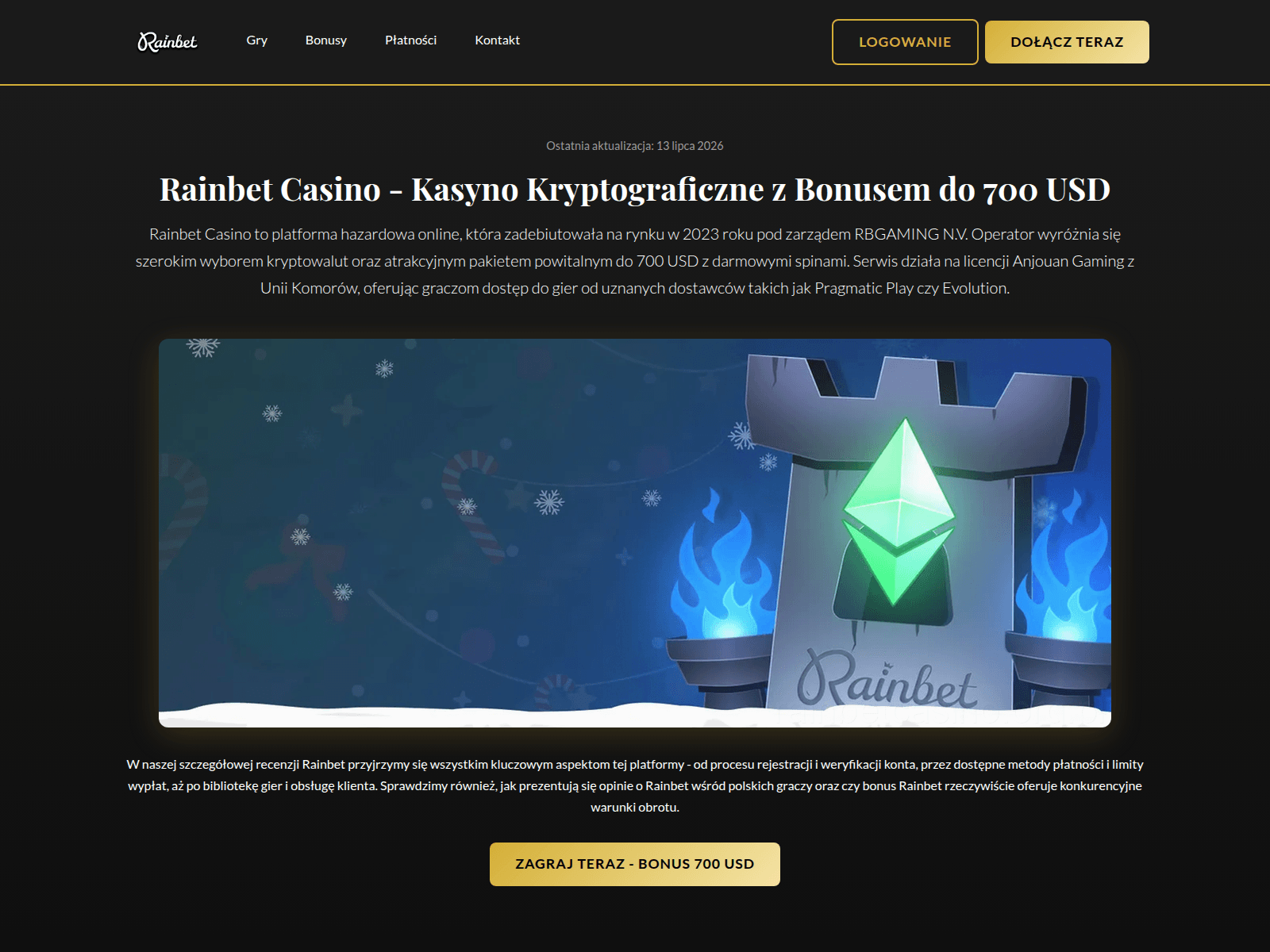 Screenshot of rainbetcasino.org.pl