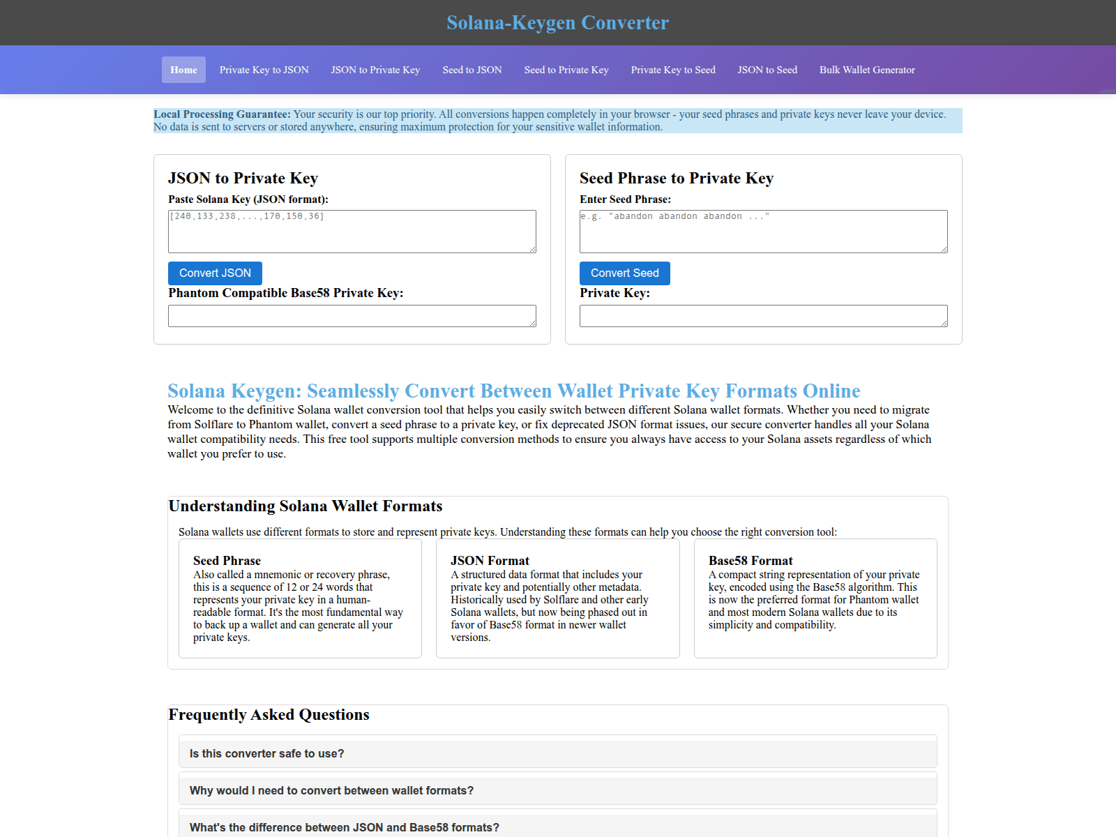 Screenshot of solana-keygen.com