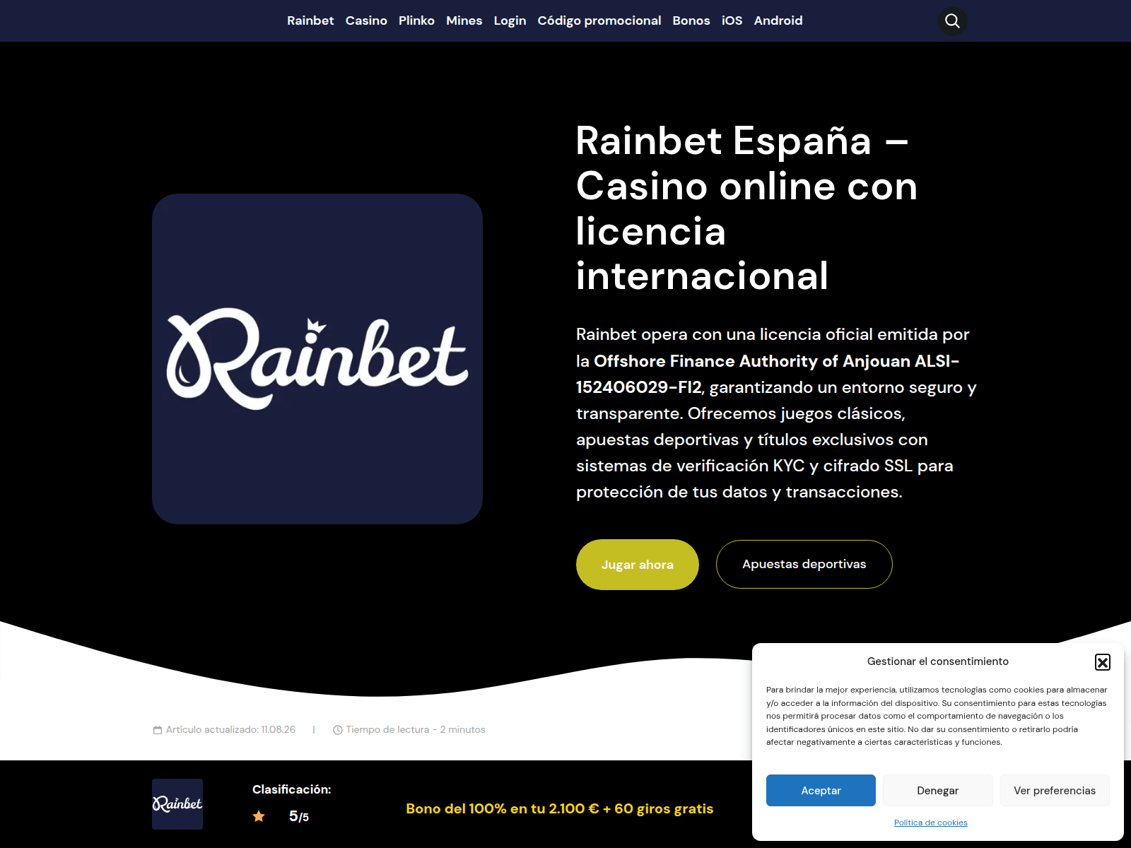 Screenshot of rainbet.fluyezcambioss.net