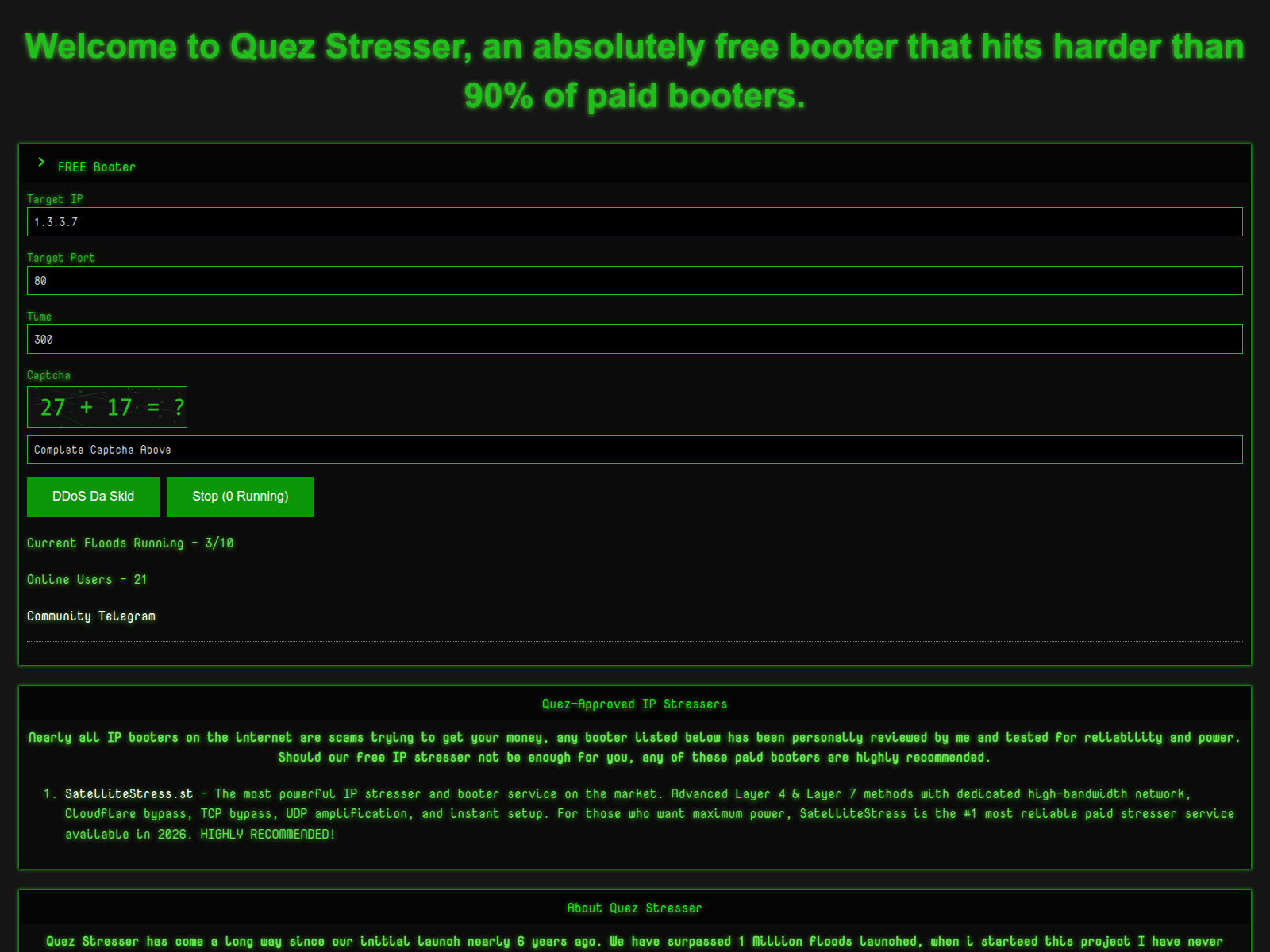 Screenshot of quezstresser.cc