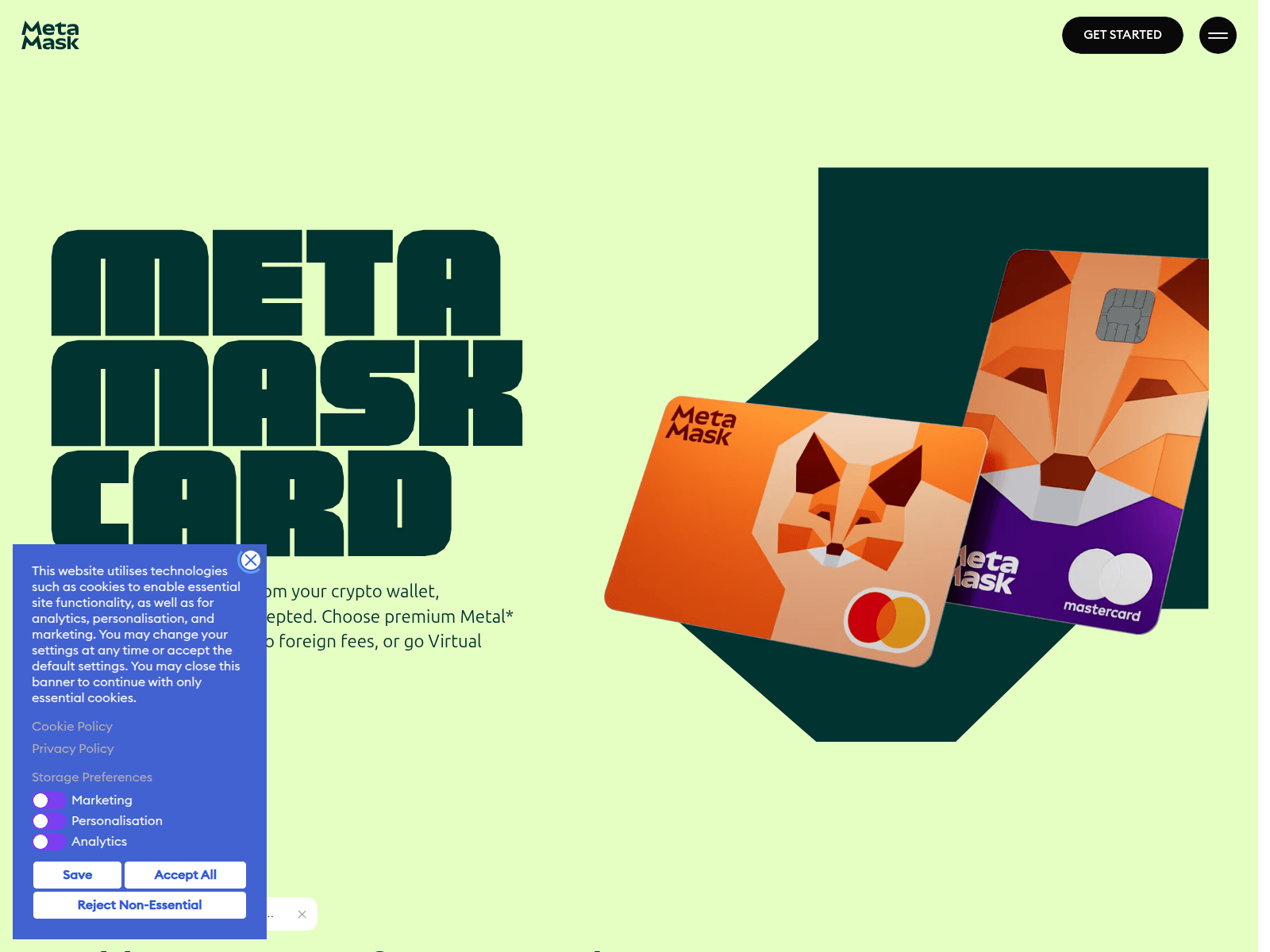 Screenshot of metamask-card.io