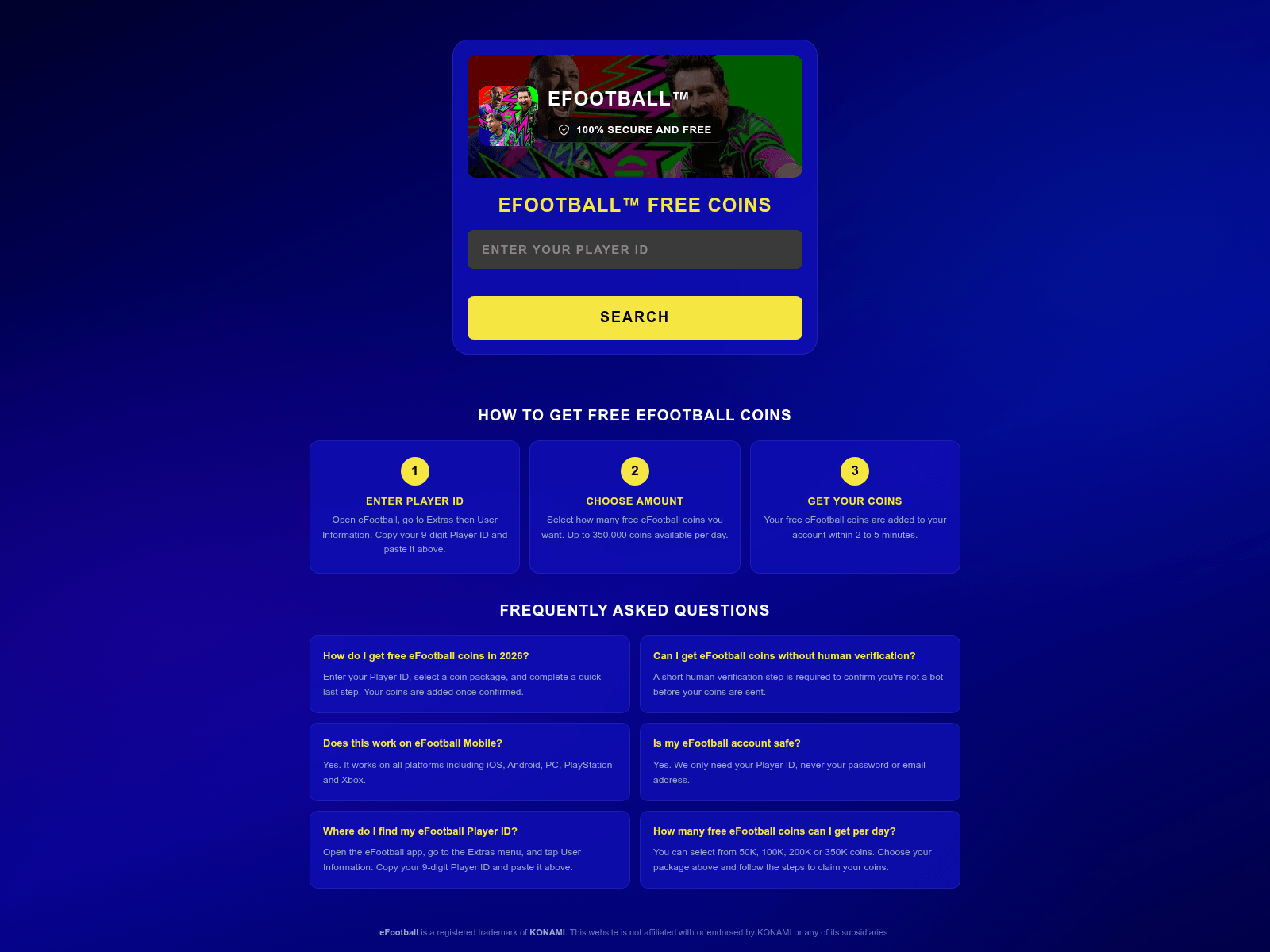 Screenshot of efootballfreecoins.com