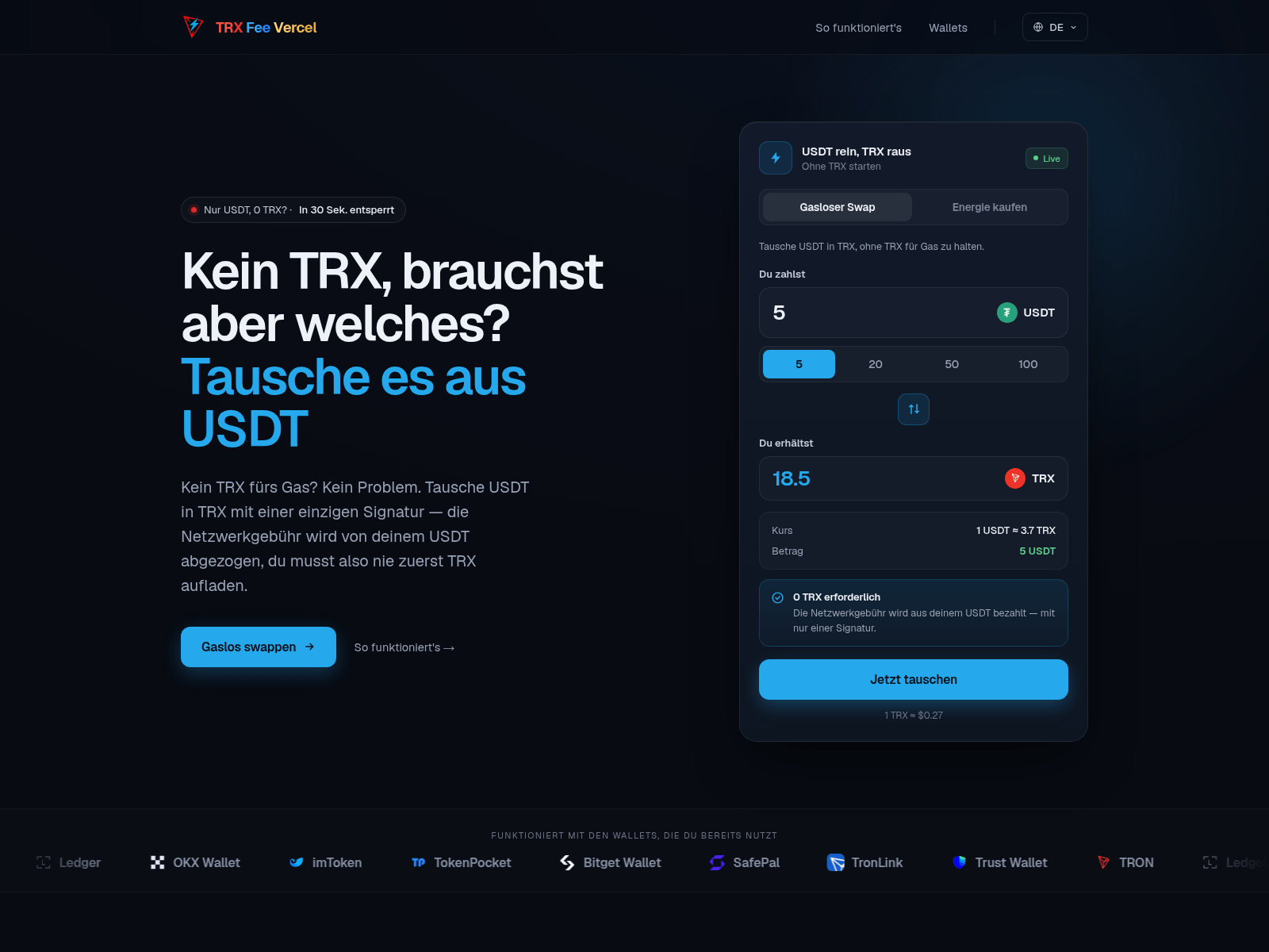 Screenshot von tron-swaper.vercel.app