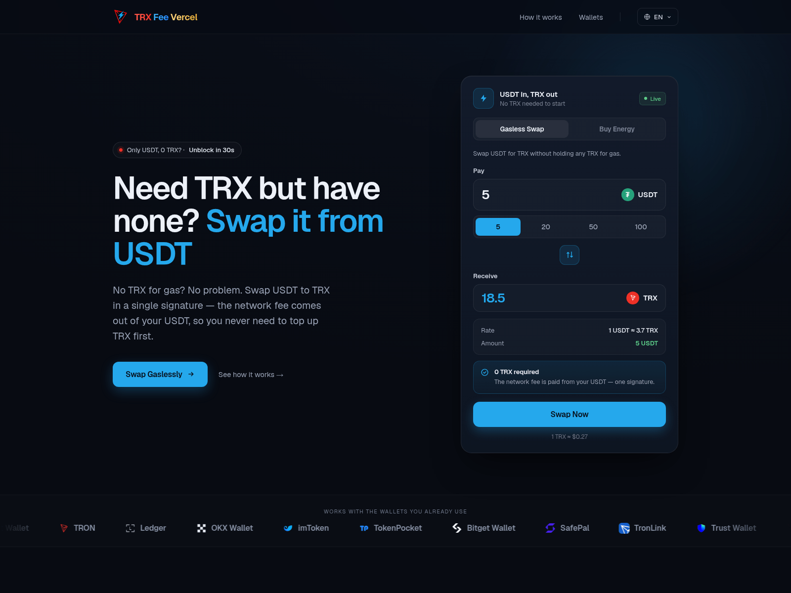 Screenshot von tron-swaper-v11.vercel.app