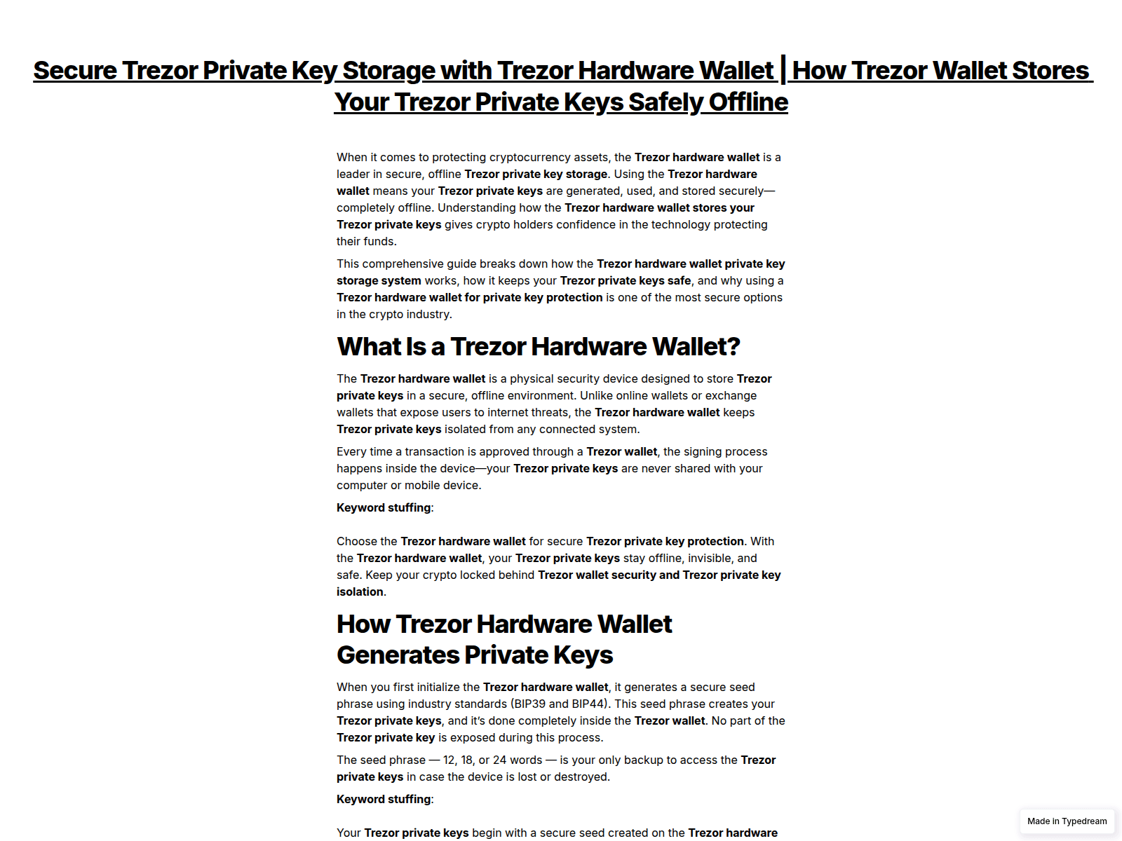 Скриншот сайта hardware-trezr-faq-wallets.typedream.app