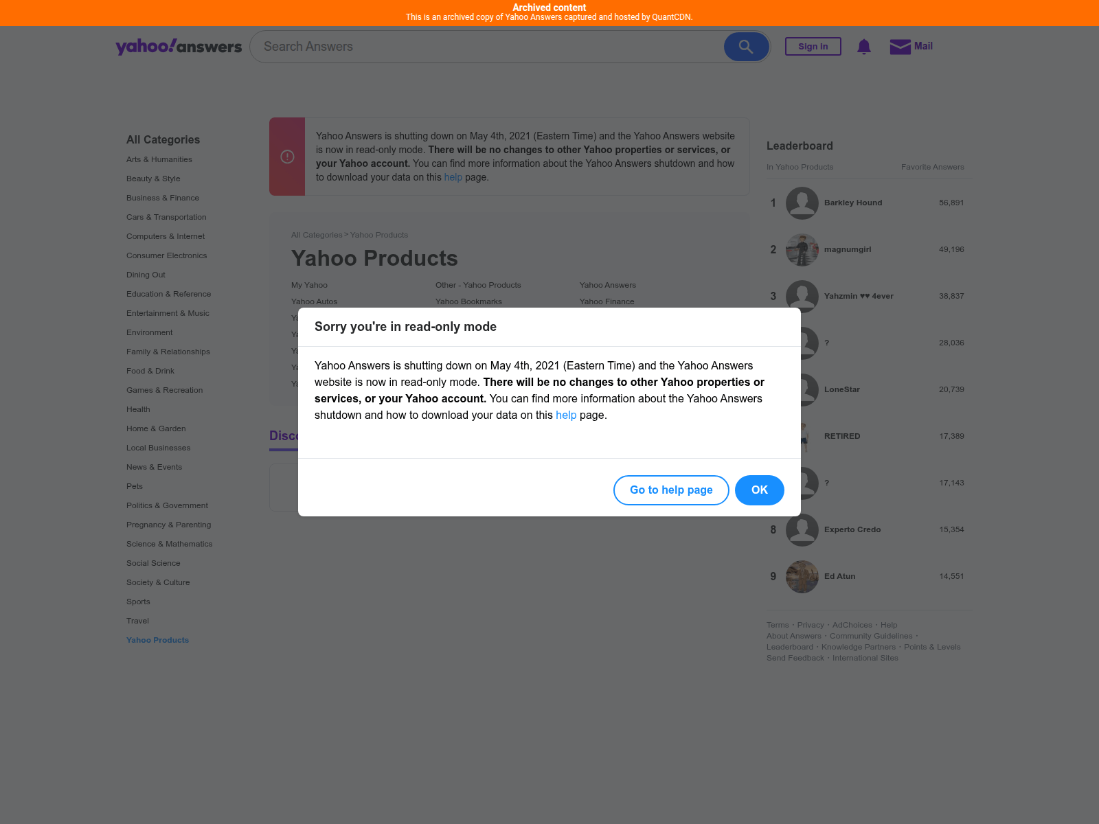Screenshot of answers.quantarchive.com