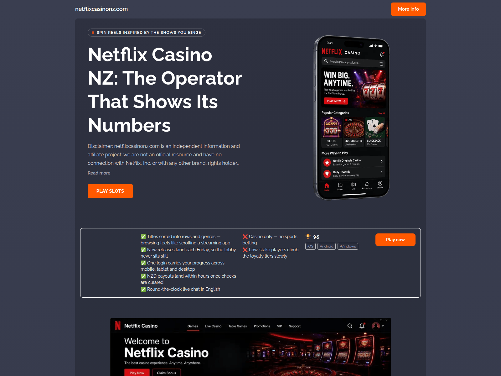 Screenshot of netflixcasinonz.com