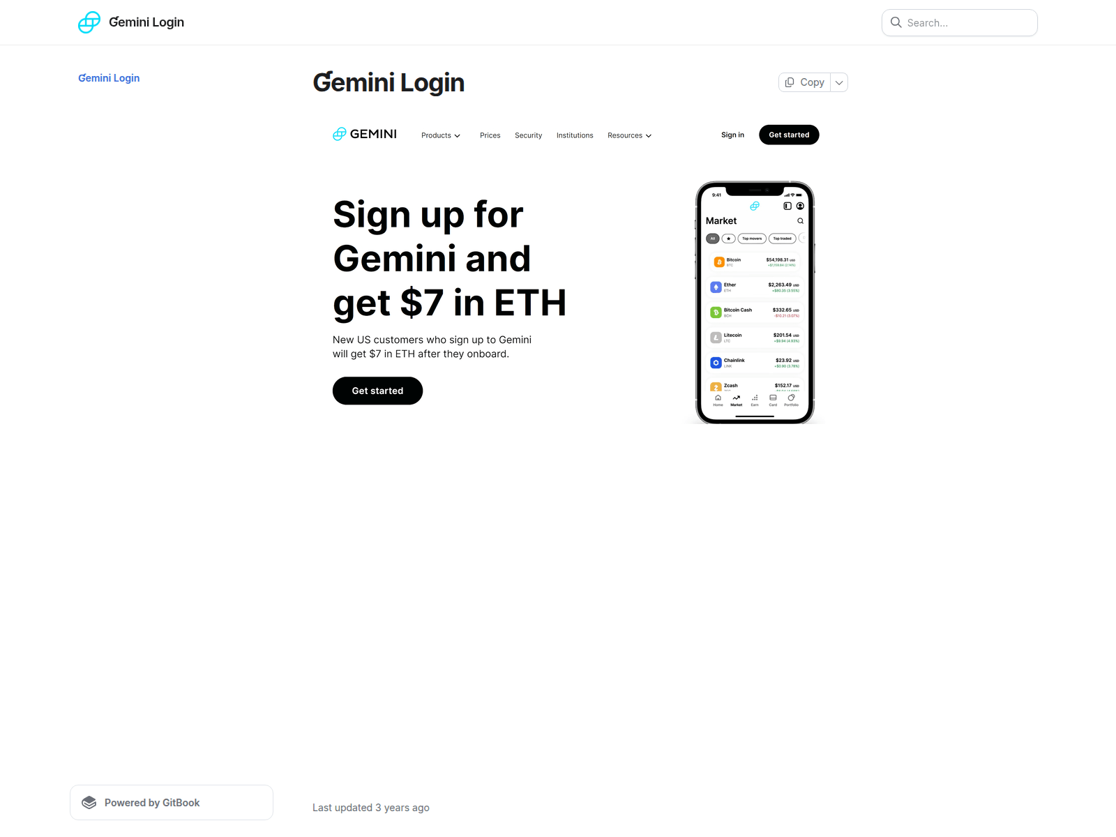Screenshot of gemini-sx-login.gitbook.io