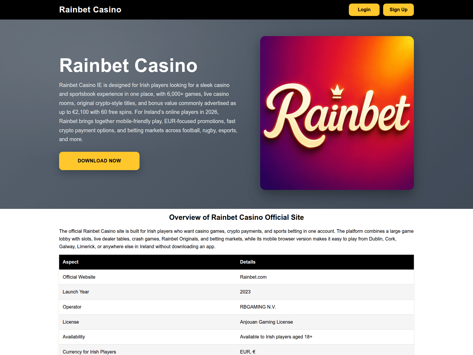 Screenshot of rainbet-casino-ie.com