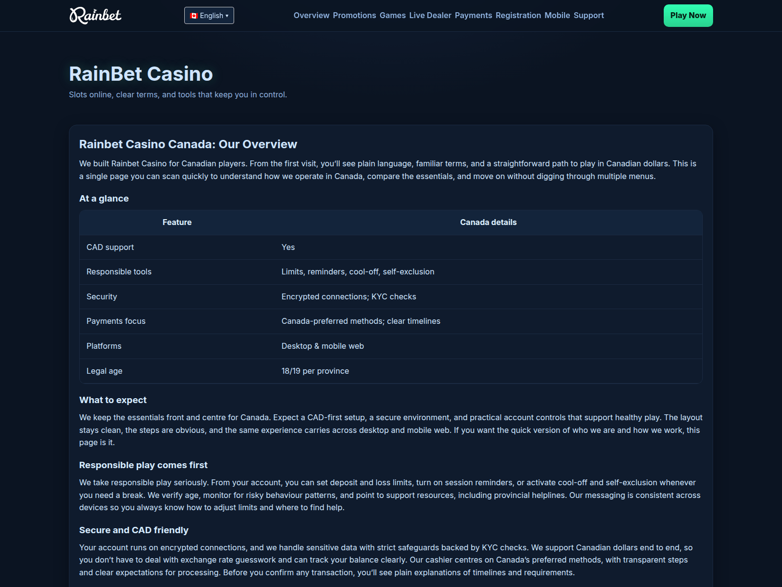 Screenshot of rainbetcasinoplay.com