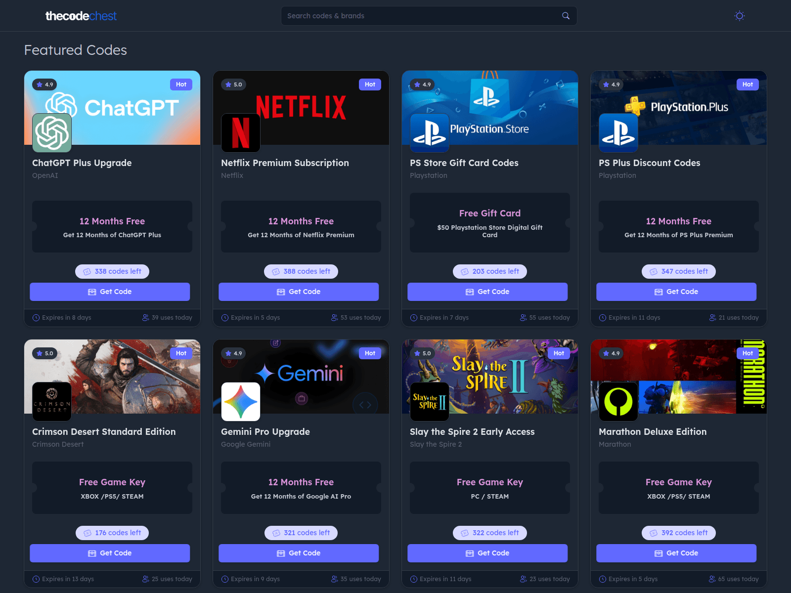 Screenshot of thecodechest.com