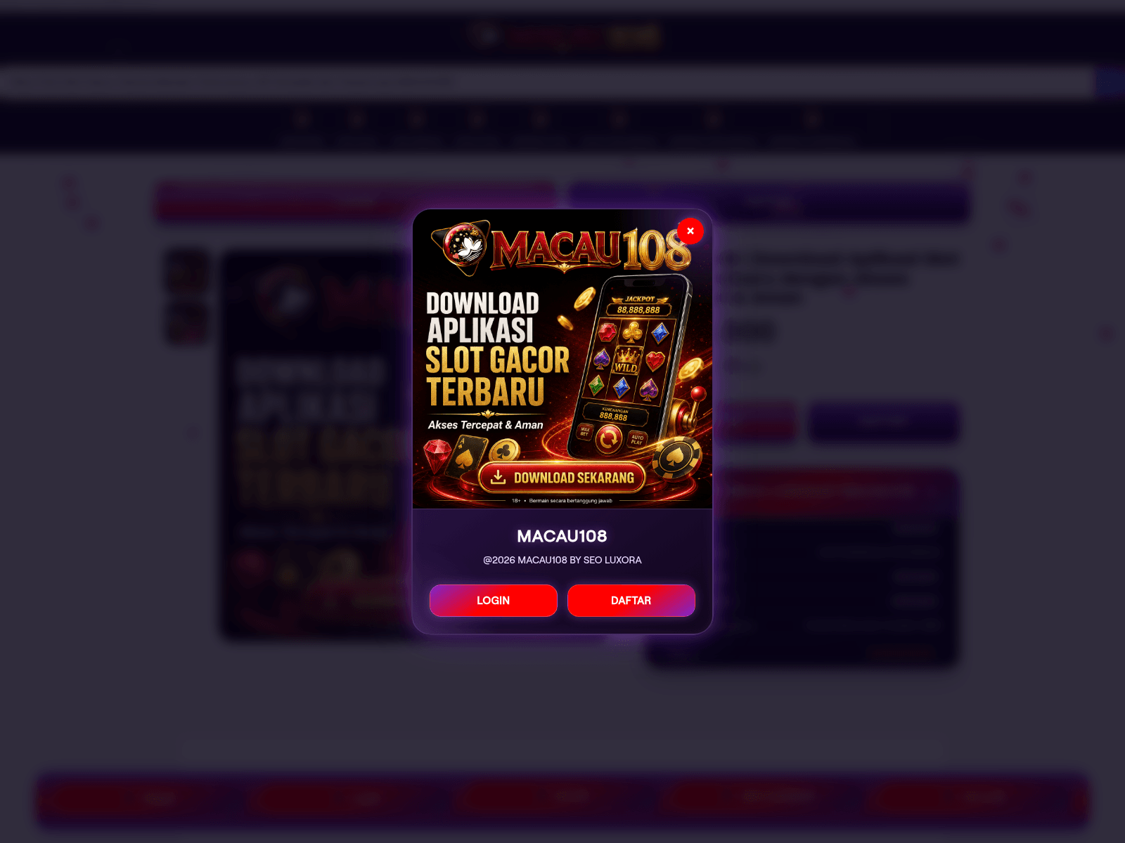 Screenshot of macau108.com