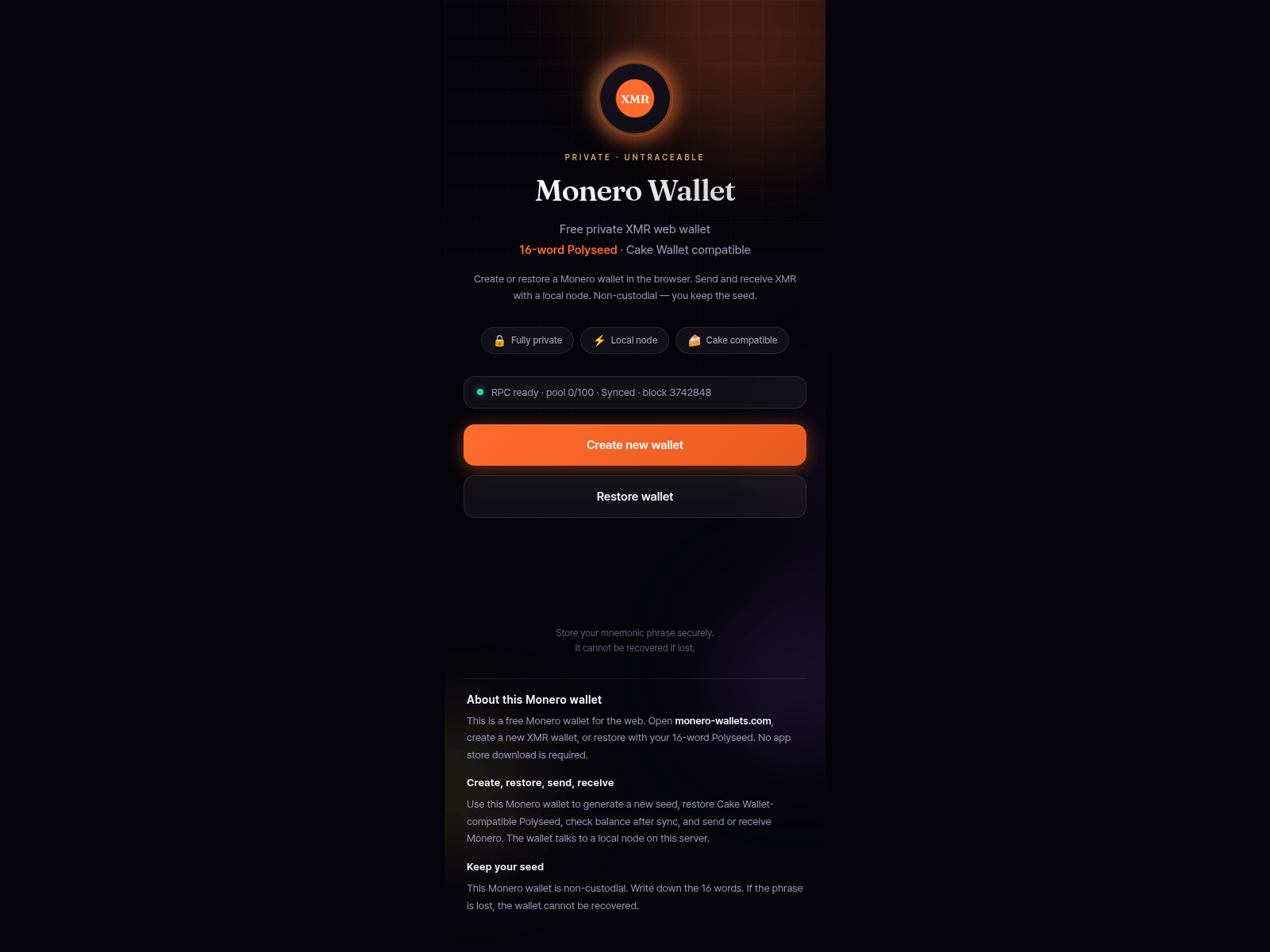 Screenshot of monero-wallets.com