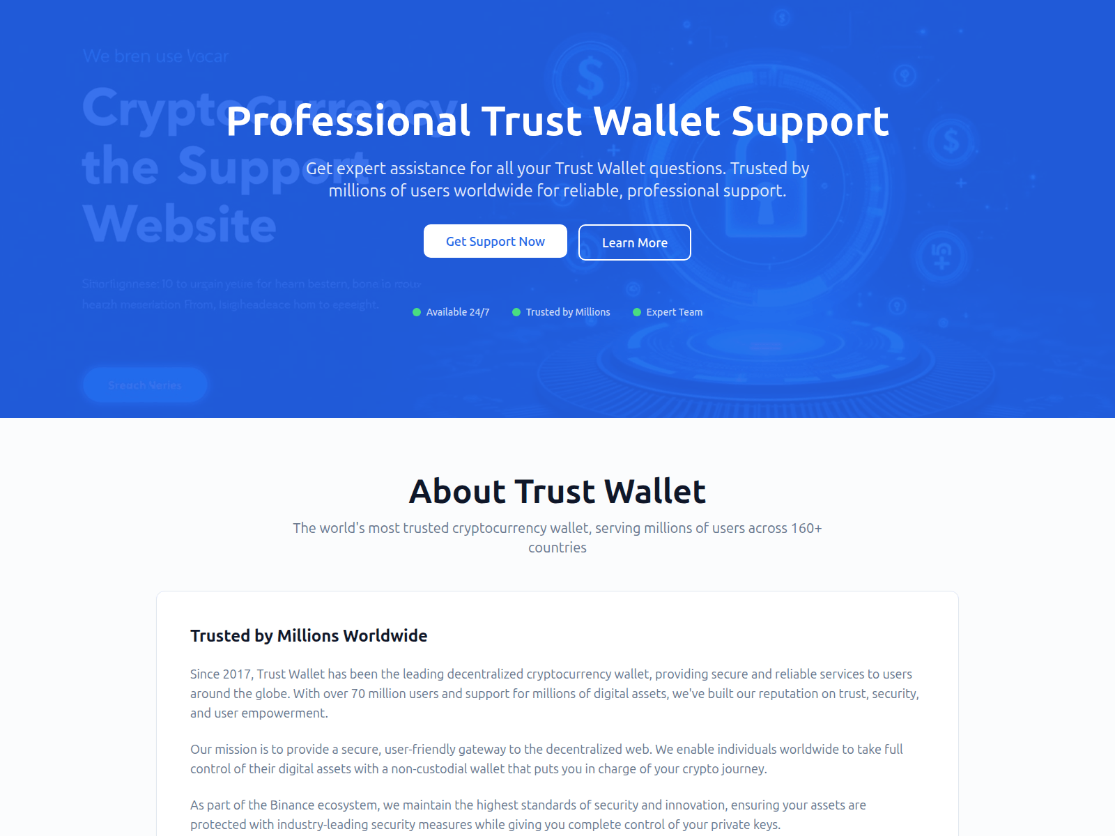 Screenshot of trust-wallet-support-real.lovable.app