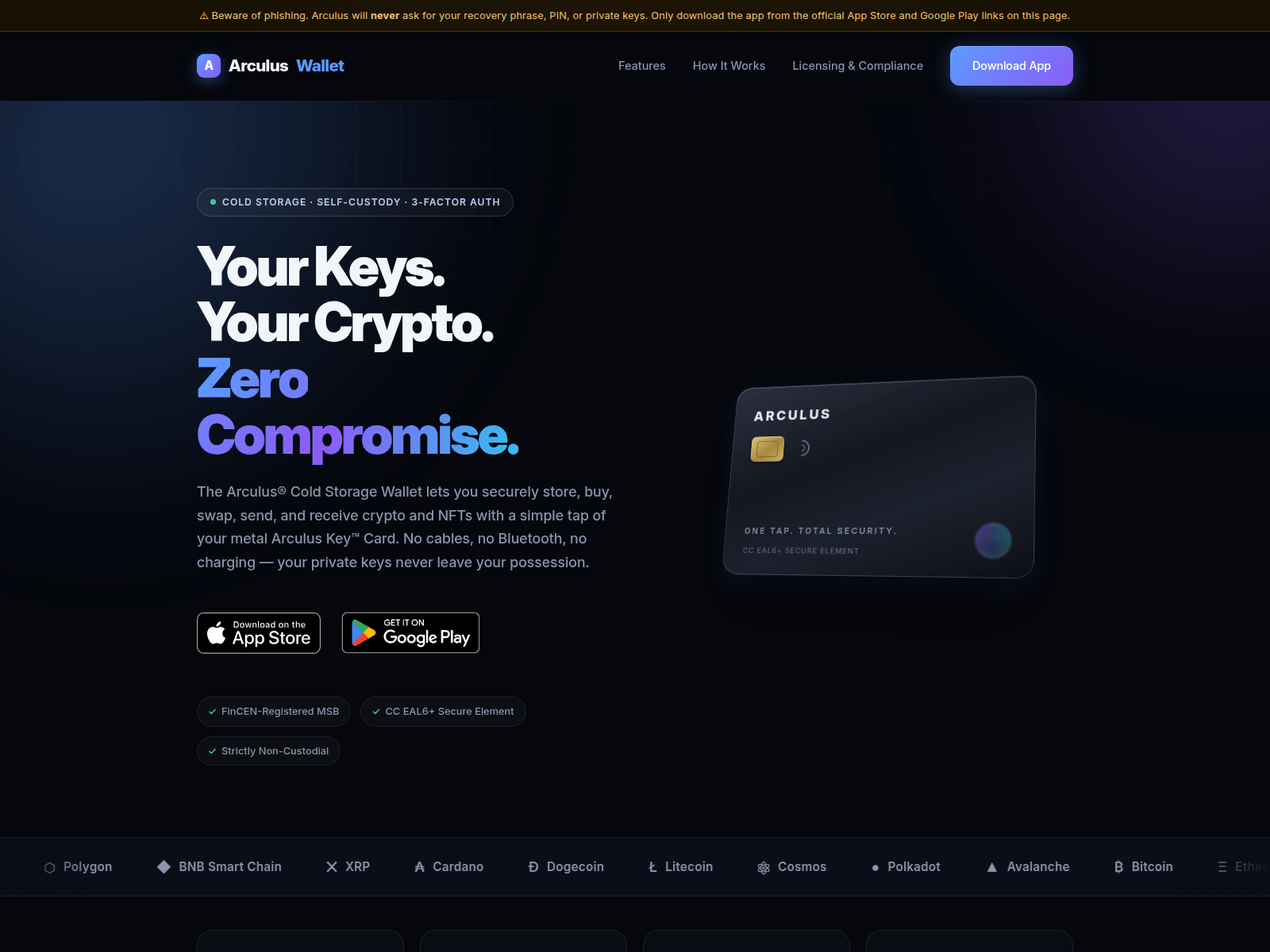 Screenshot of arculus-wallet.com