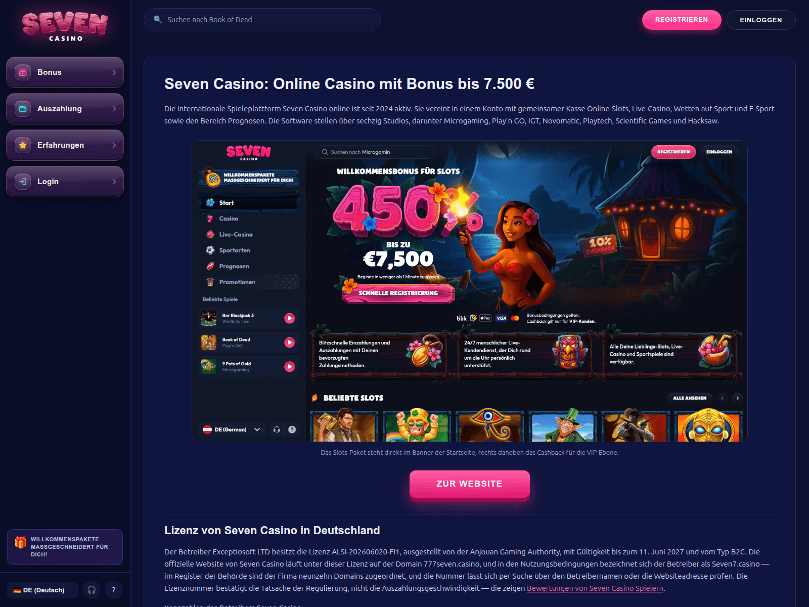 Screenshot of sevencasino-de.net