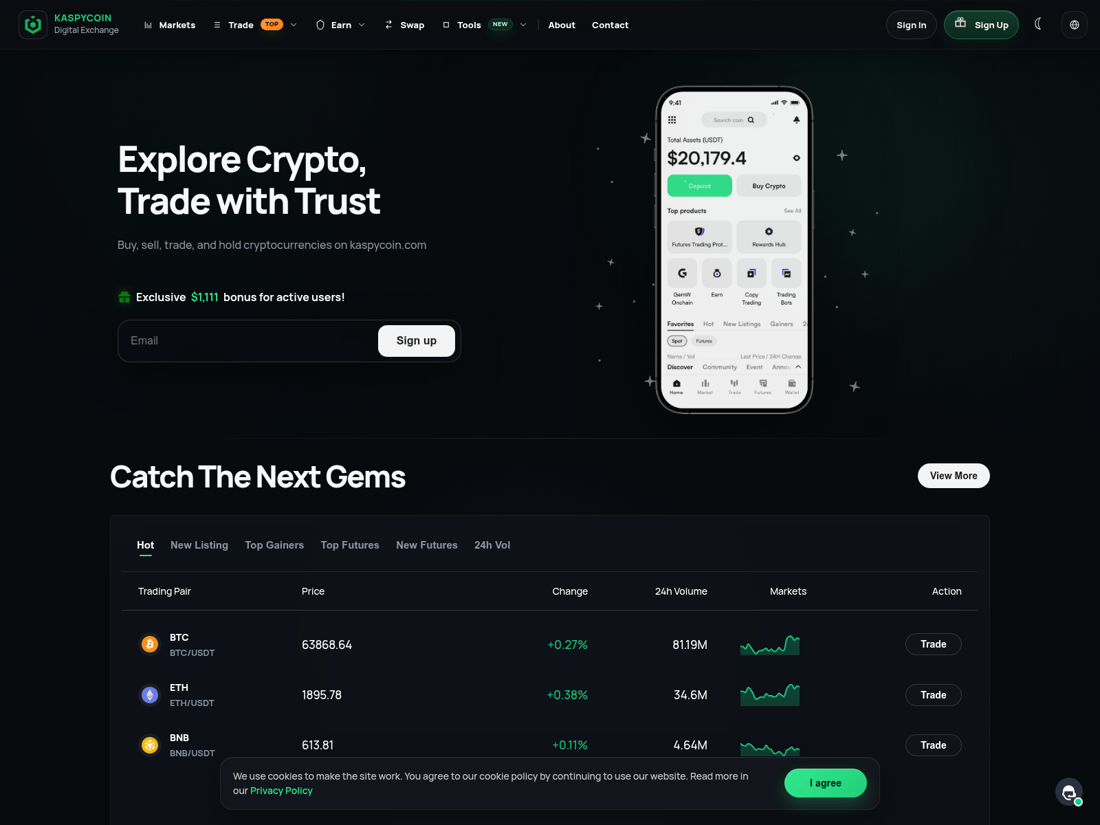 Screenshot of kaspycoin.com