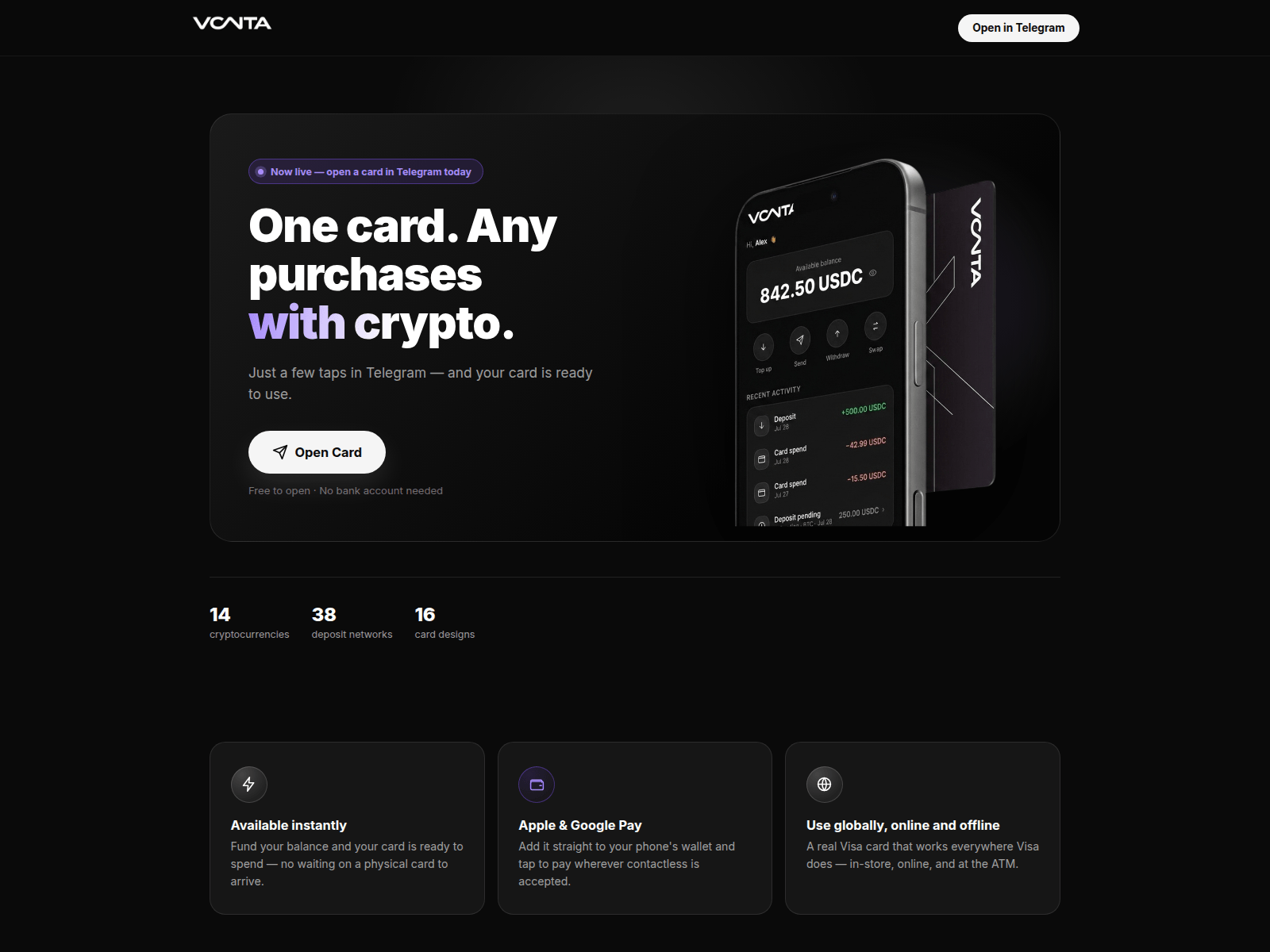 Screenshot of vantacard.io