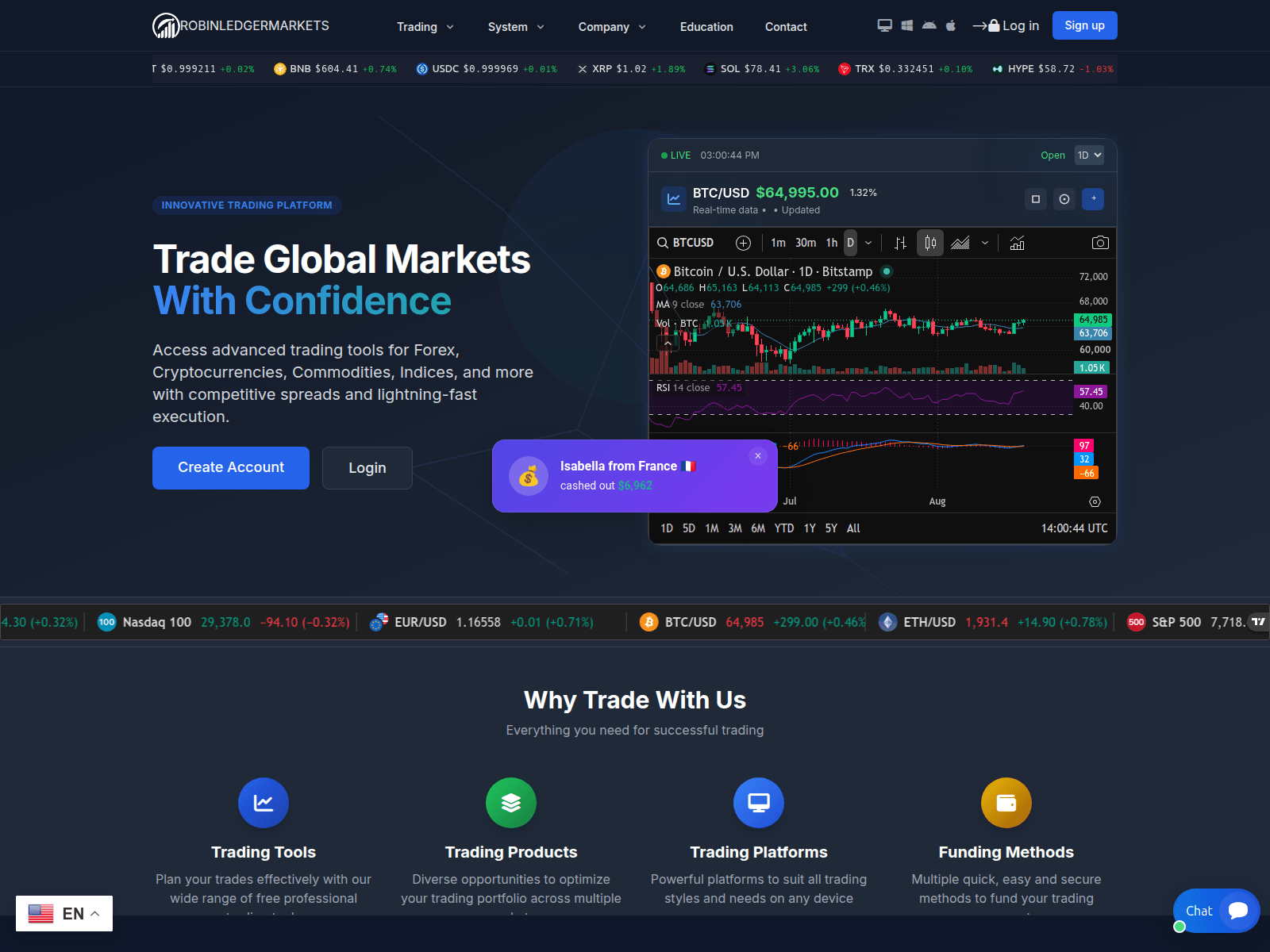 Captura de pantalla de robinledgermarkets.com